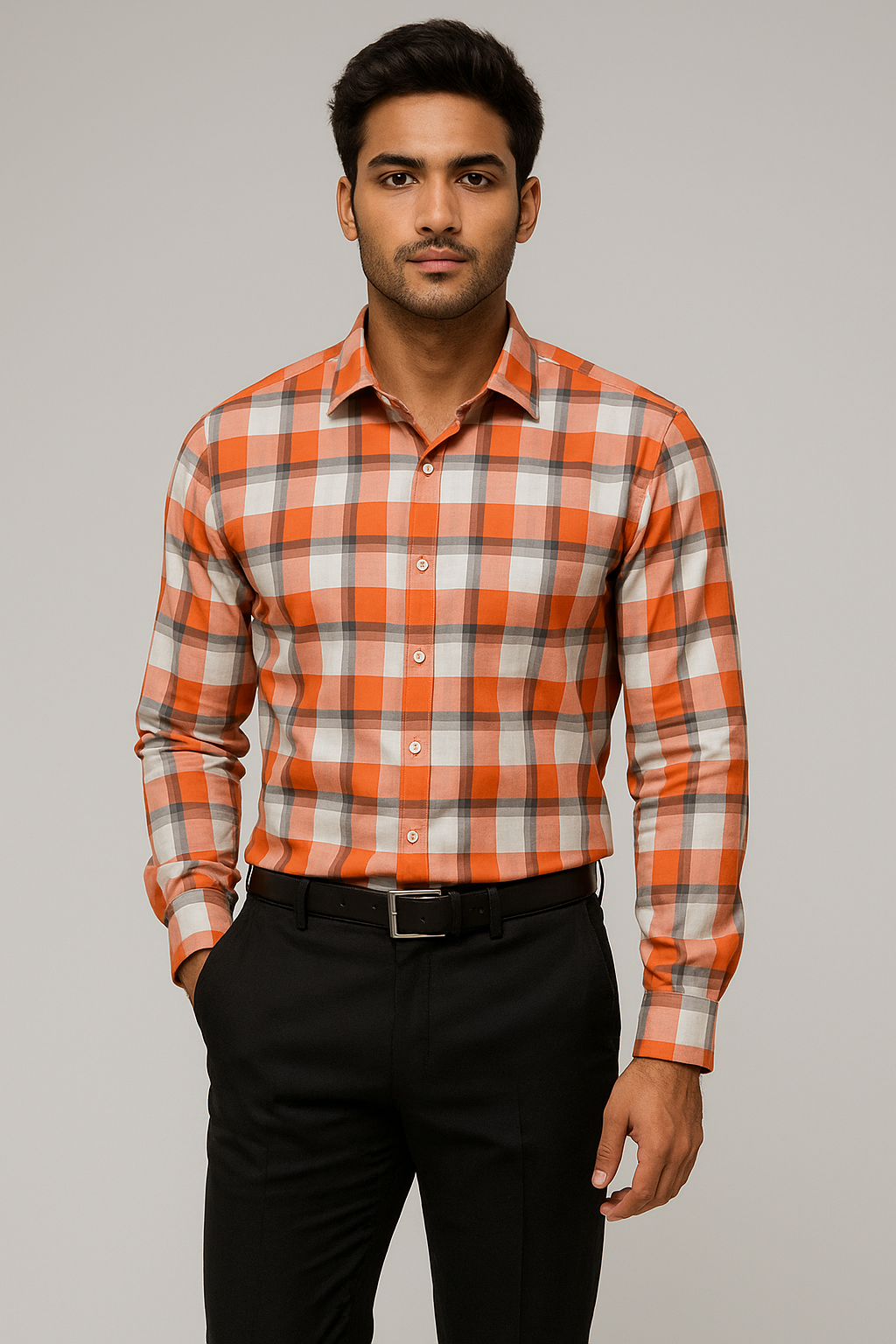 100% Giza Cotton Checks Shirting Fabric (Brown)