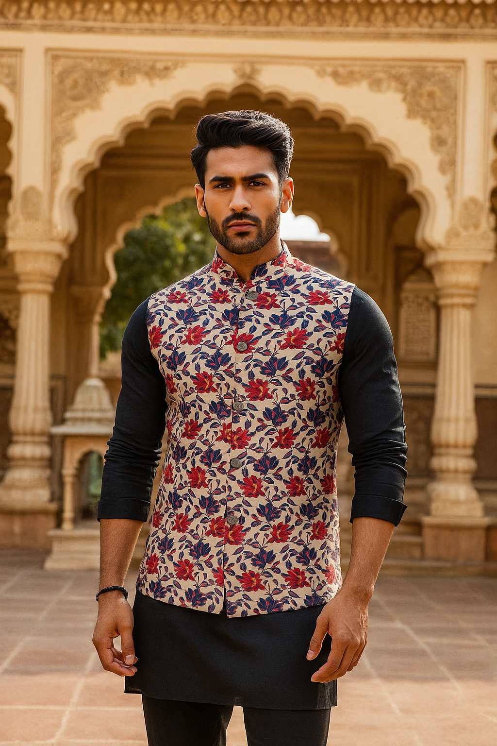 Men's Floral Jacquard Nehru Jacket