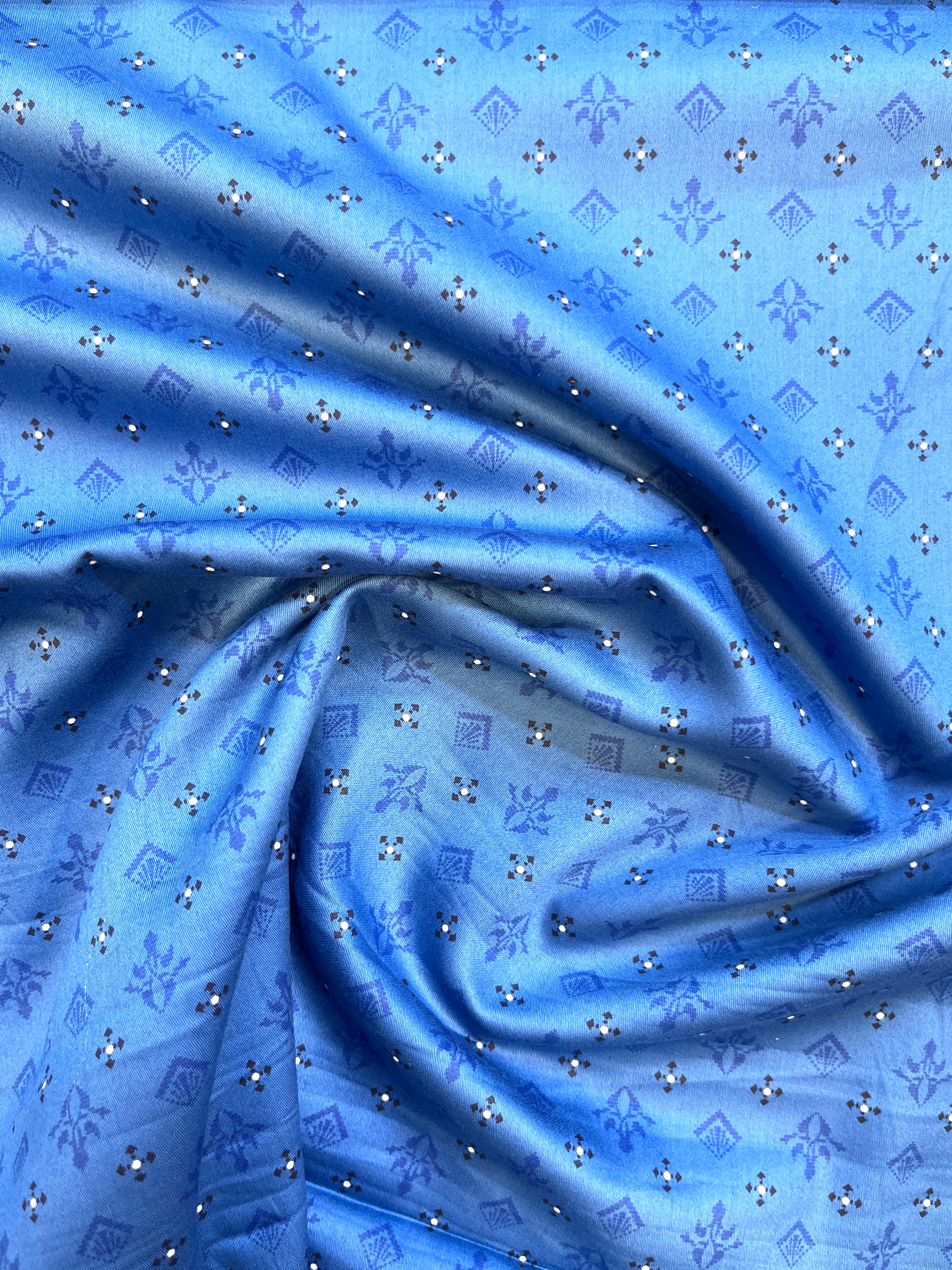 100% Giza Cotton Royal Blue Printed Shirting Fabric