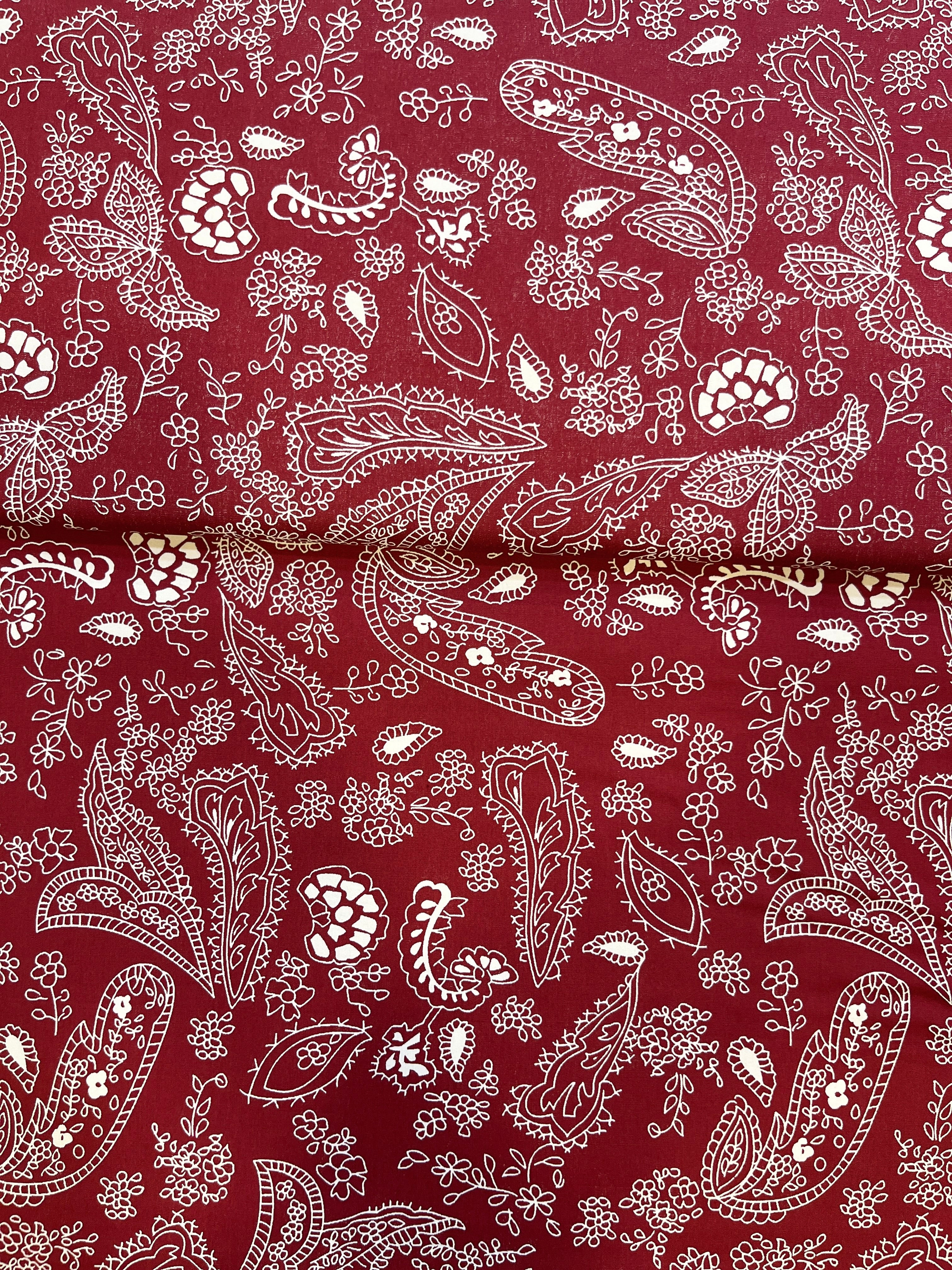 100% Giza Cotton Maroon Paisley Design Printed Shirting Fabric