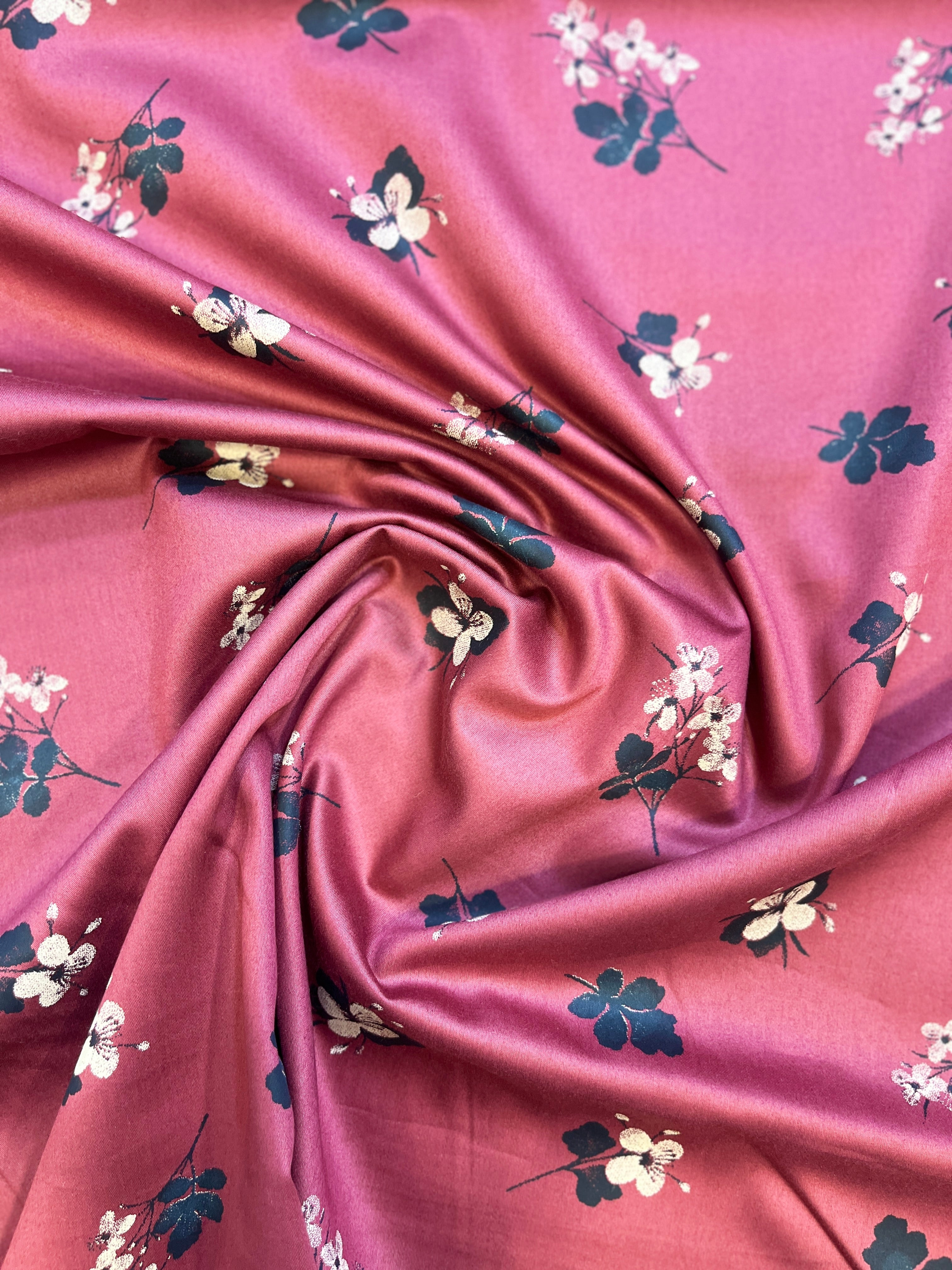 100% Giza Cotton Pink Floral Printed Shirting Fabric