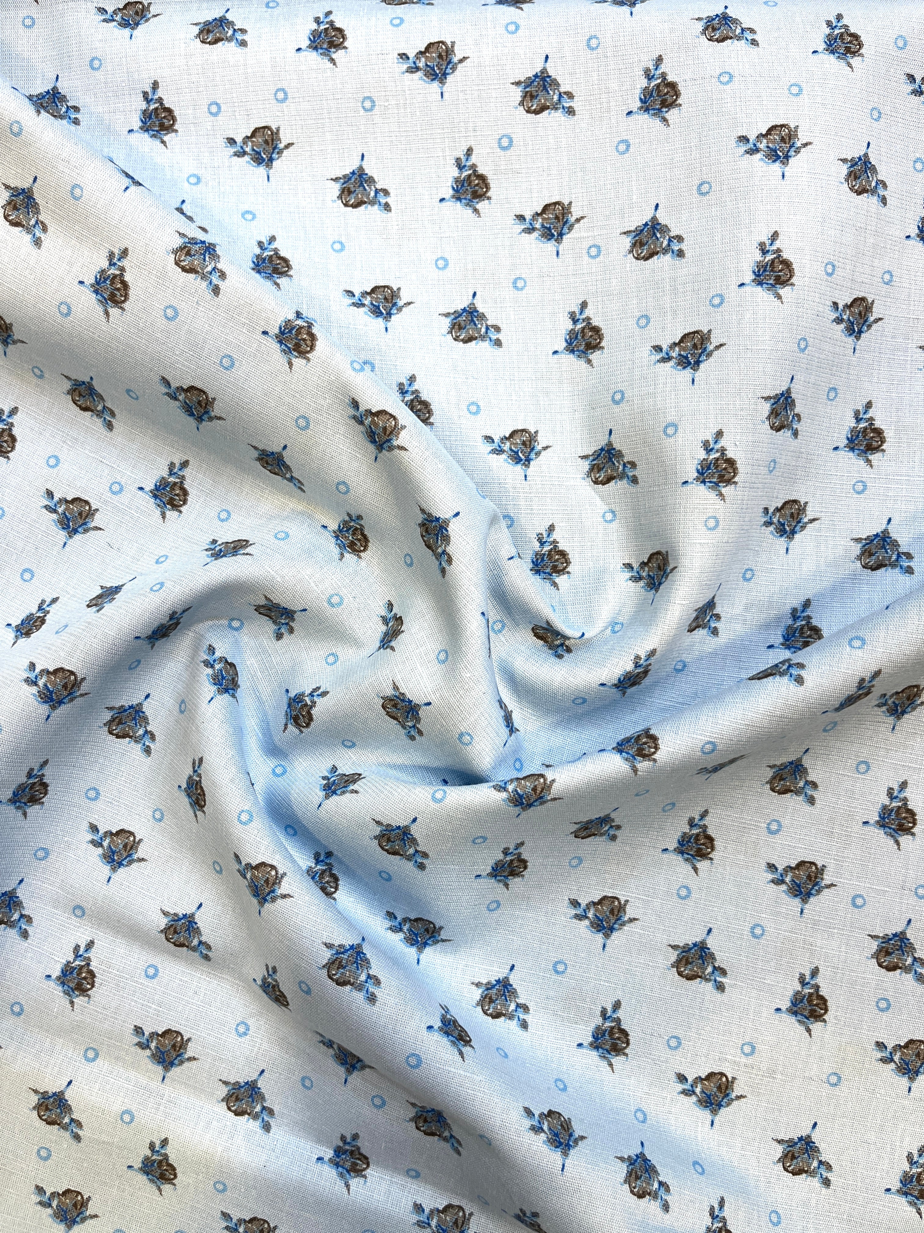 100% Giza Cotton Little Flower White Printed Shirting Fabric