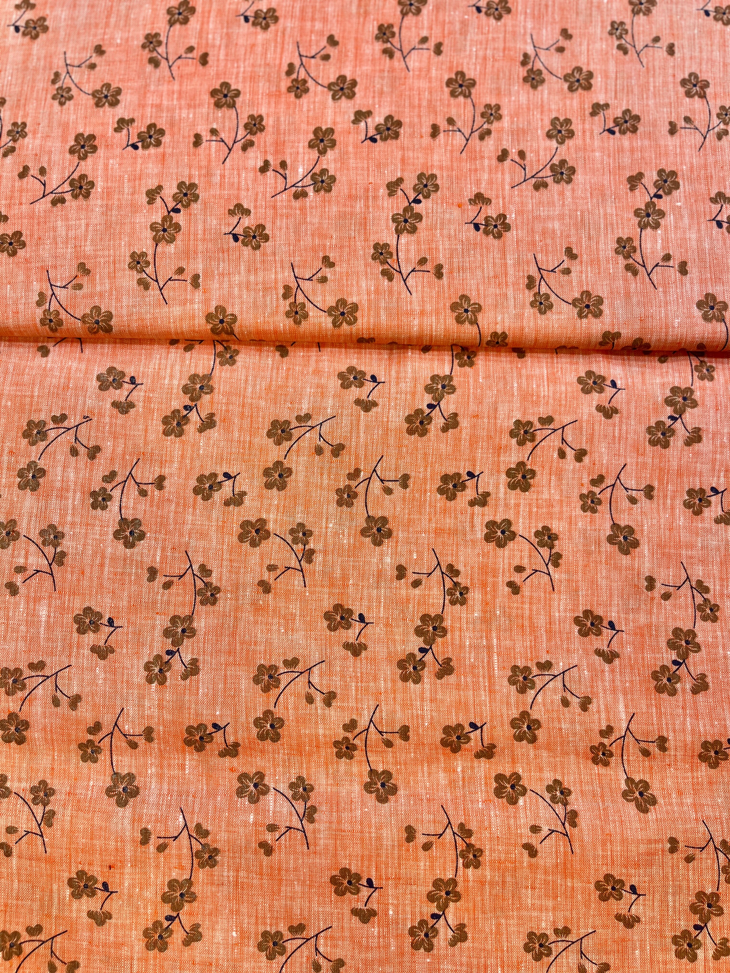 100% Giza Cotton Orange Floral Printed Shirting Fabric