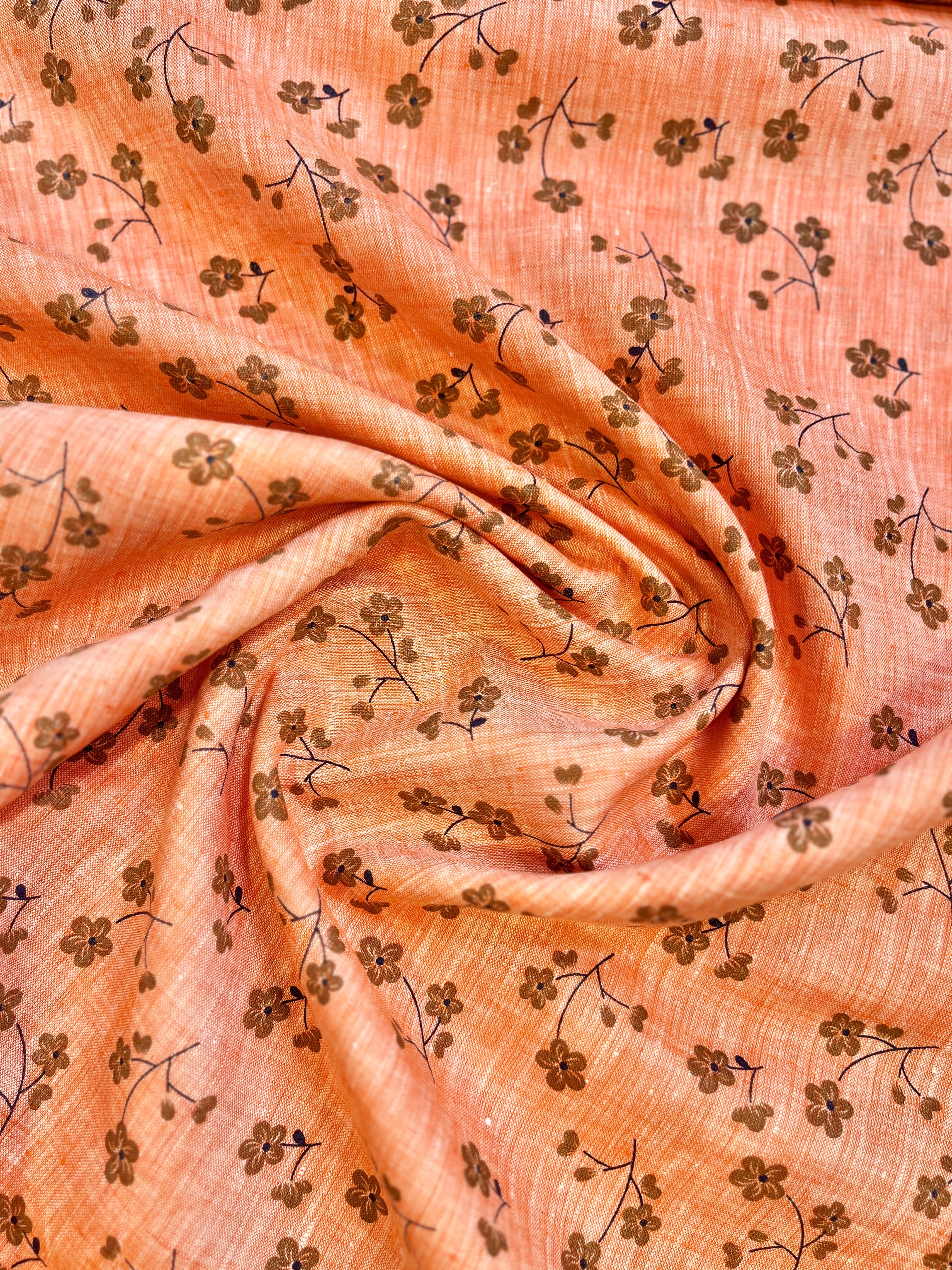 100% Giza Cotton Orange Floral Printed Shirting Fabric