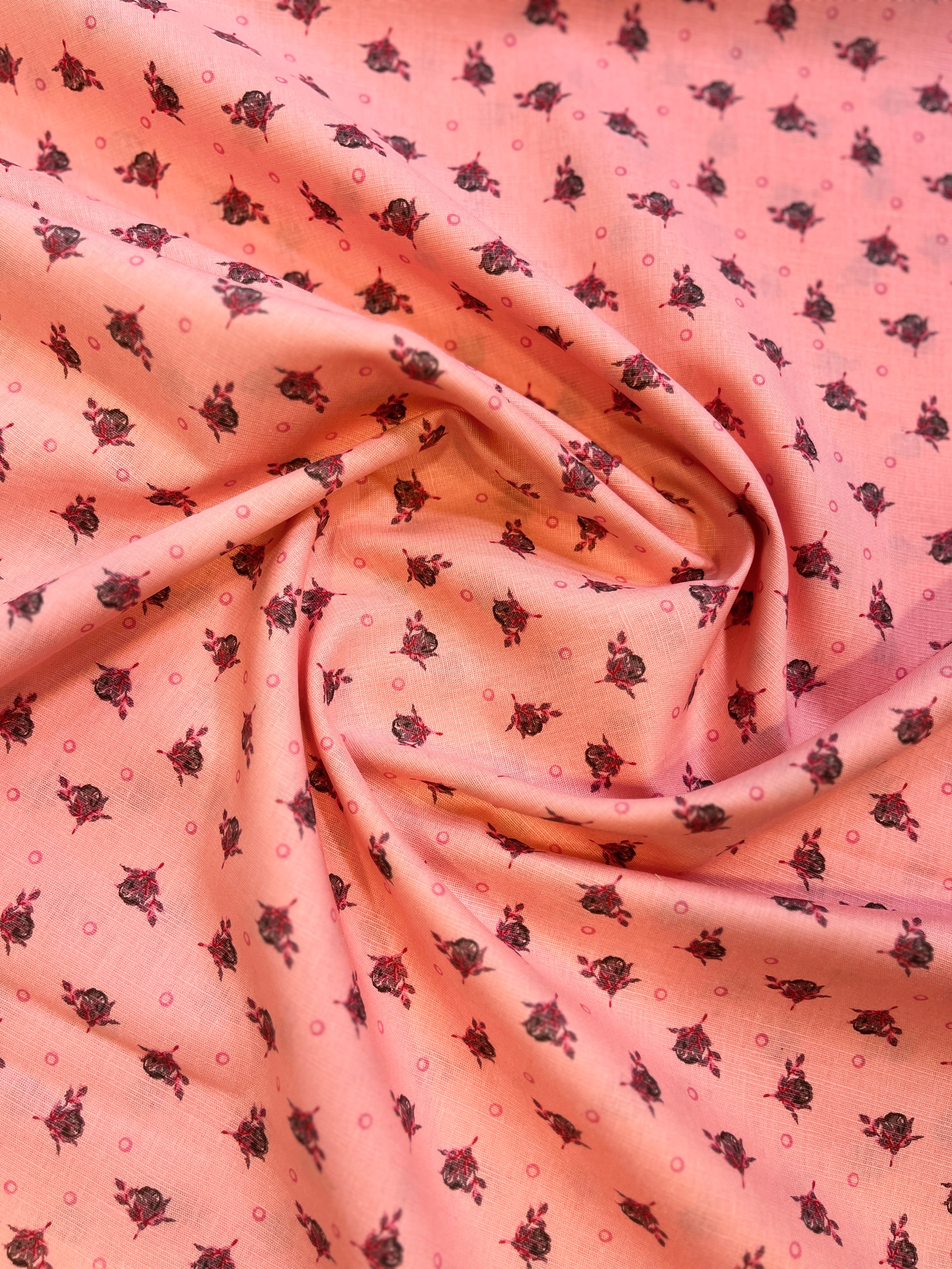 100% Giza Cotton Peach Floral Printed Shirting Fabric