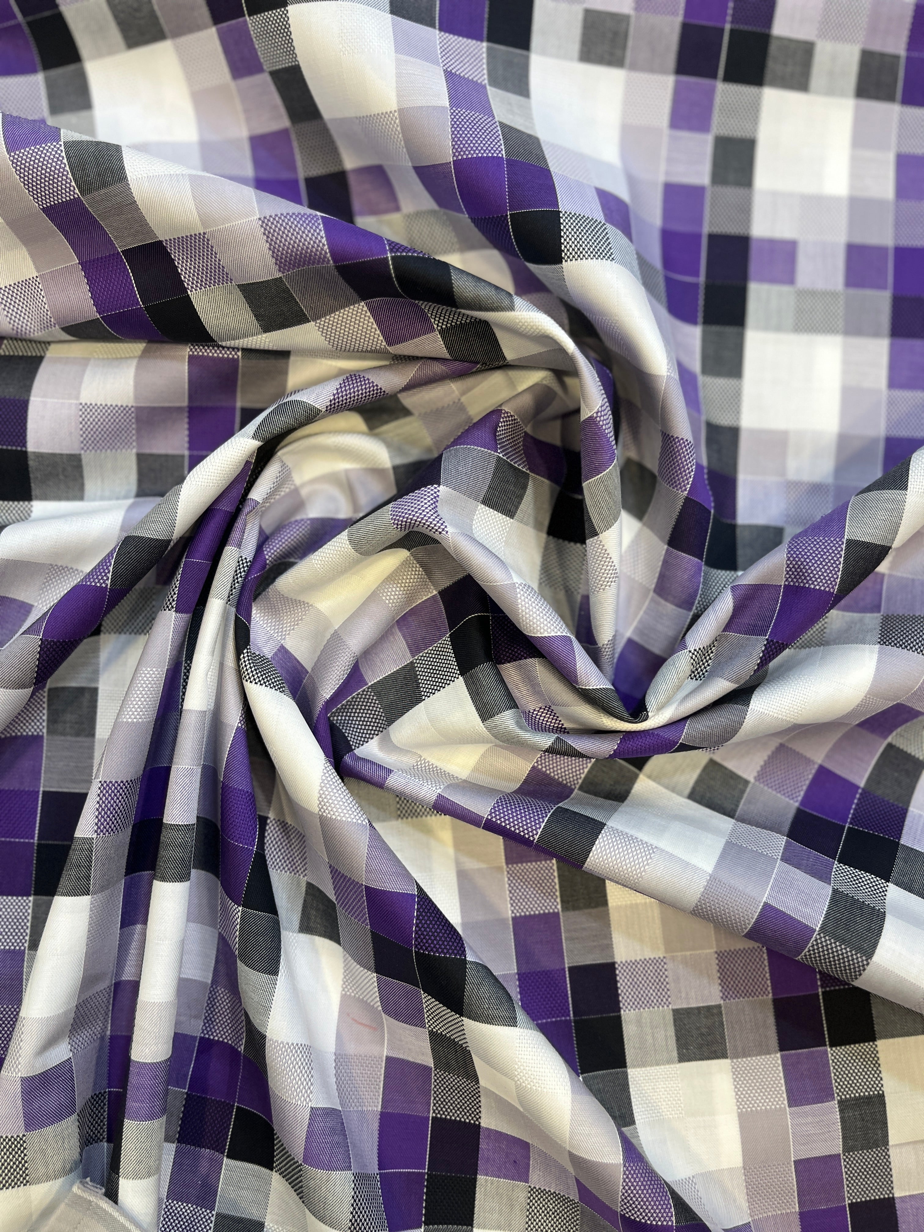 100% Giza Cotton Purple & Black Check Fabric