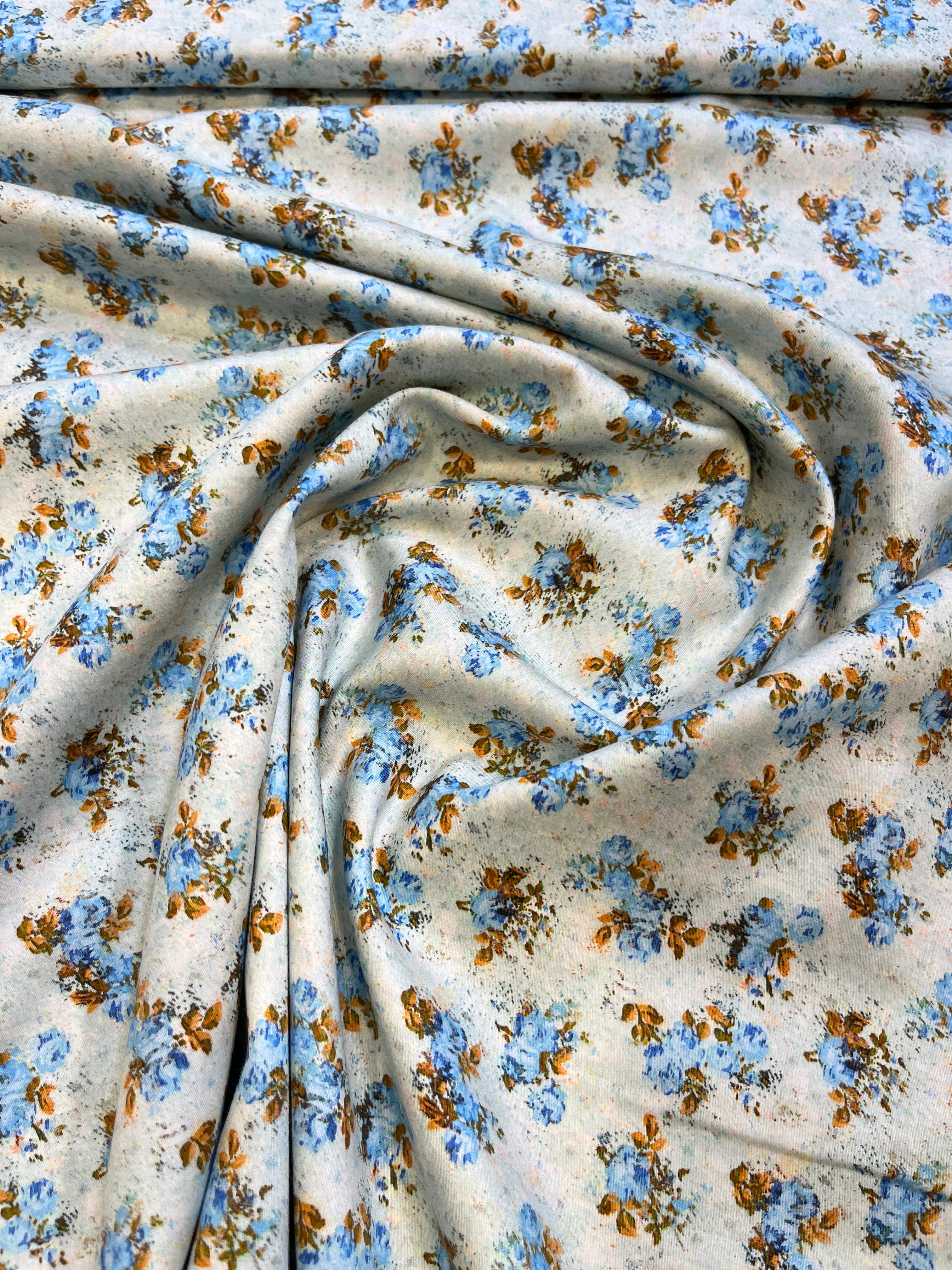 100% Giza Cotton Royal Blue Floral Printed Shirting Fabric