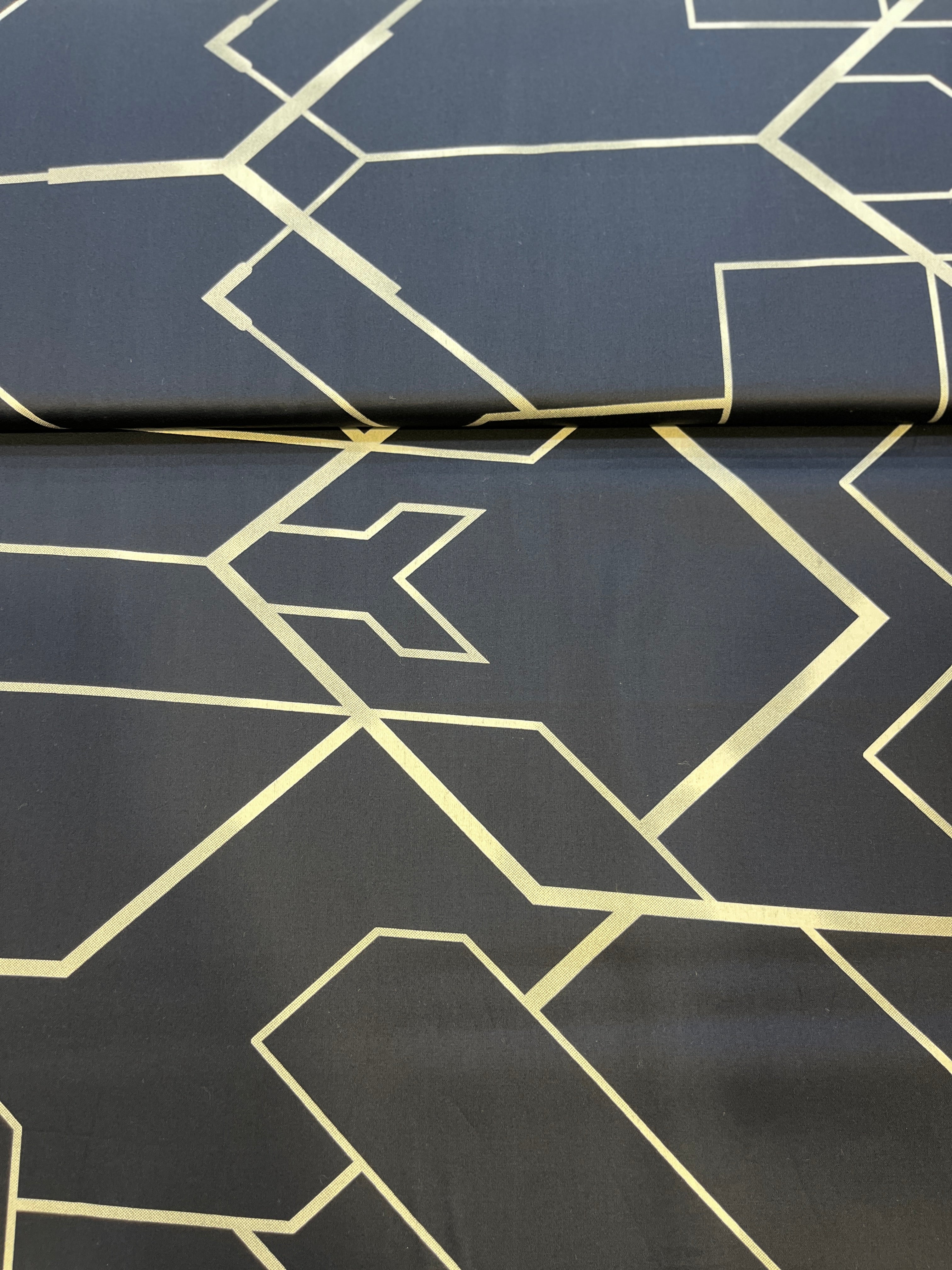 100% Giza Cotton Black Geometric Printed Shirting Fabric