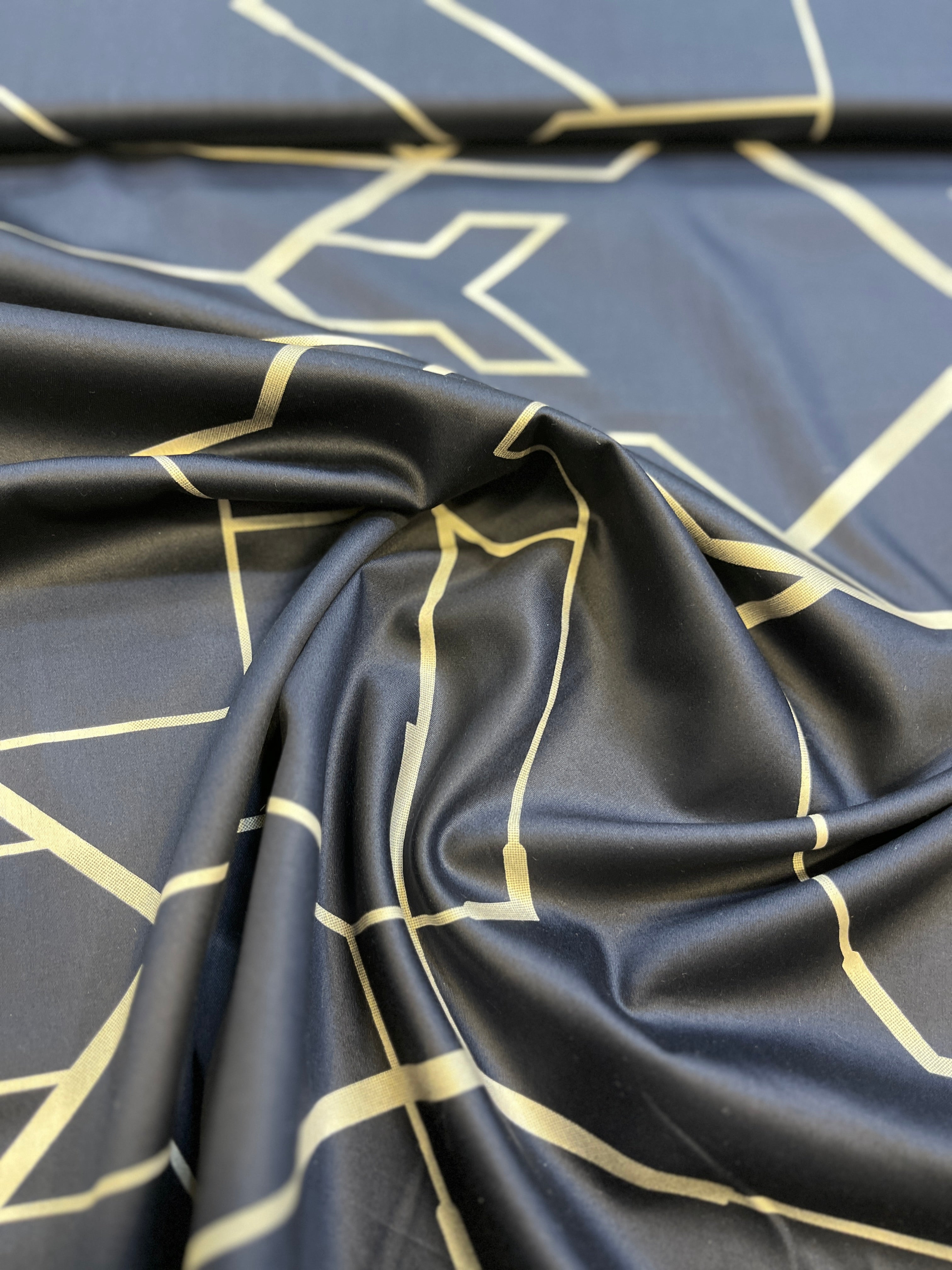 100% Giza Cotton Black Geometric Printed Shirting Fabric