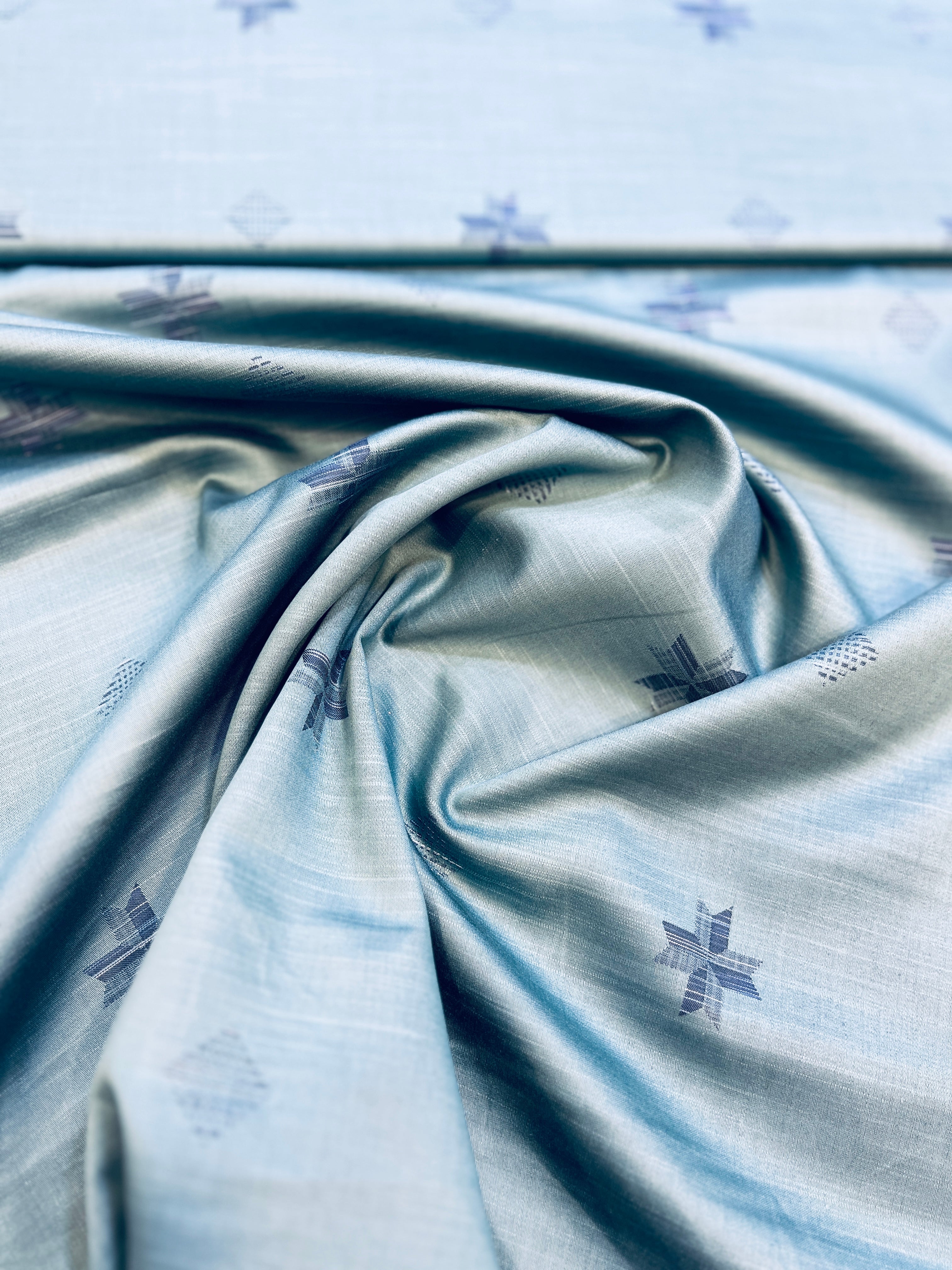 100% Giza Cotton Light Blue Floral Printed Shirting Fabric