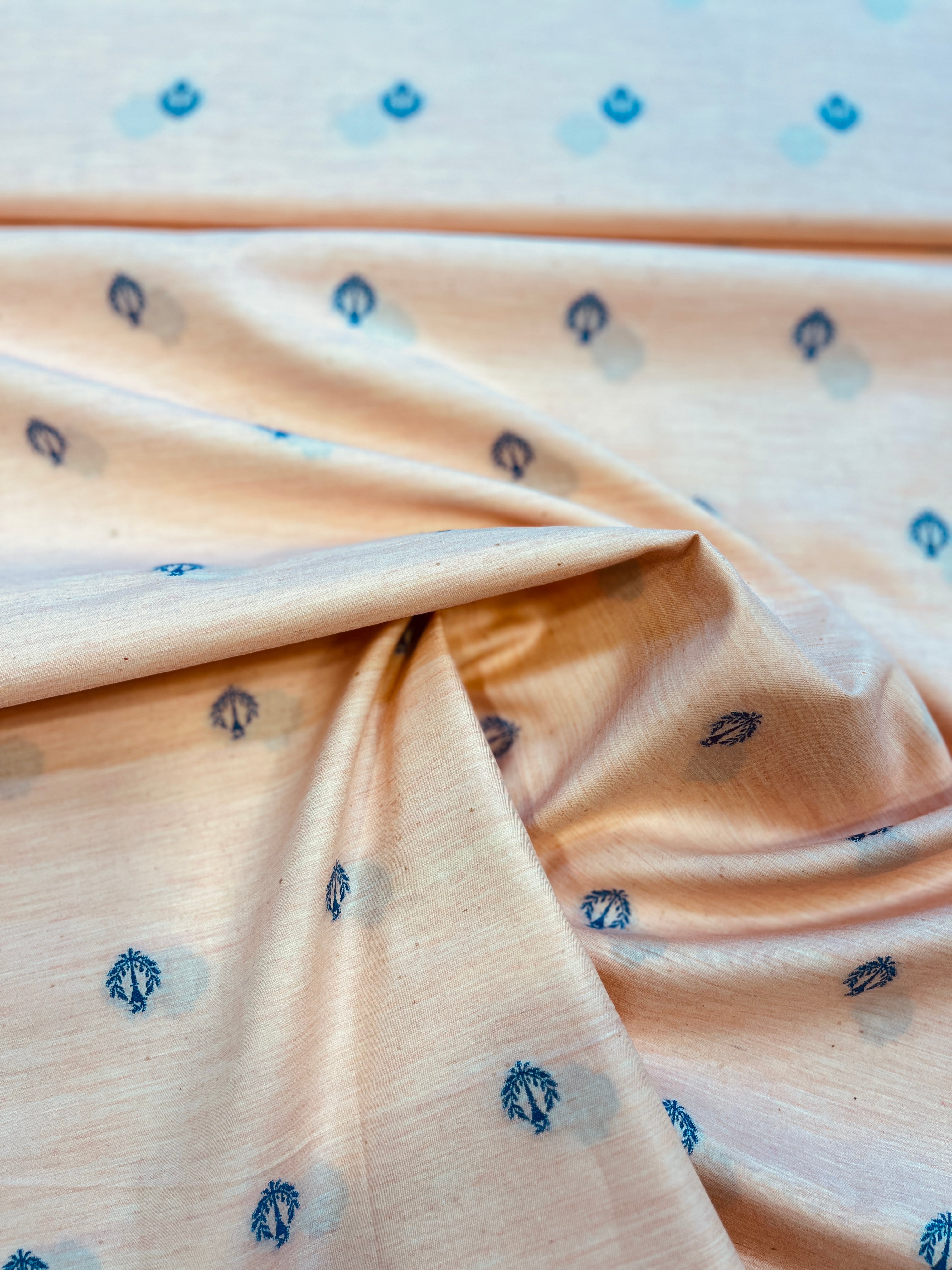 100% Giza Cotton Beige Floral Printed Shirting Fabric