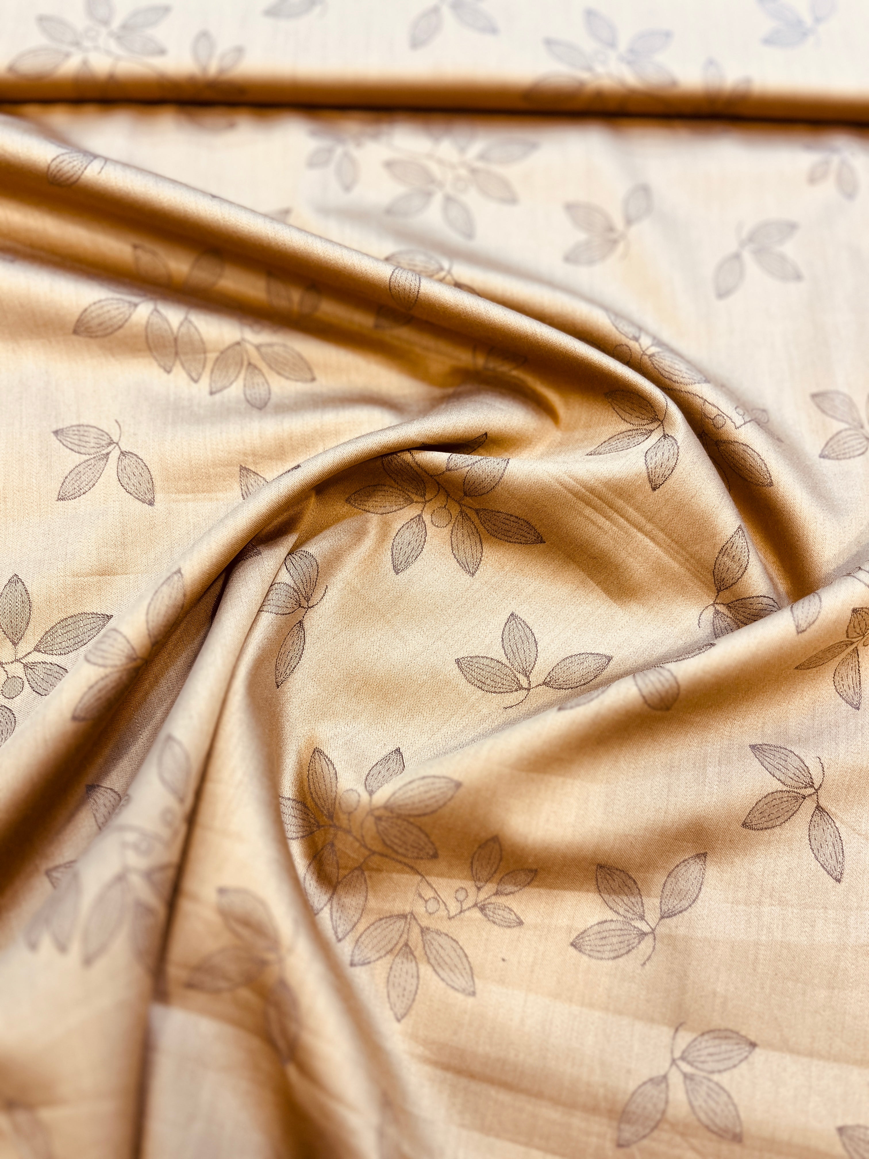 100% Giza Cotton Beige Floral Digital Printed Shirting Fabric