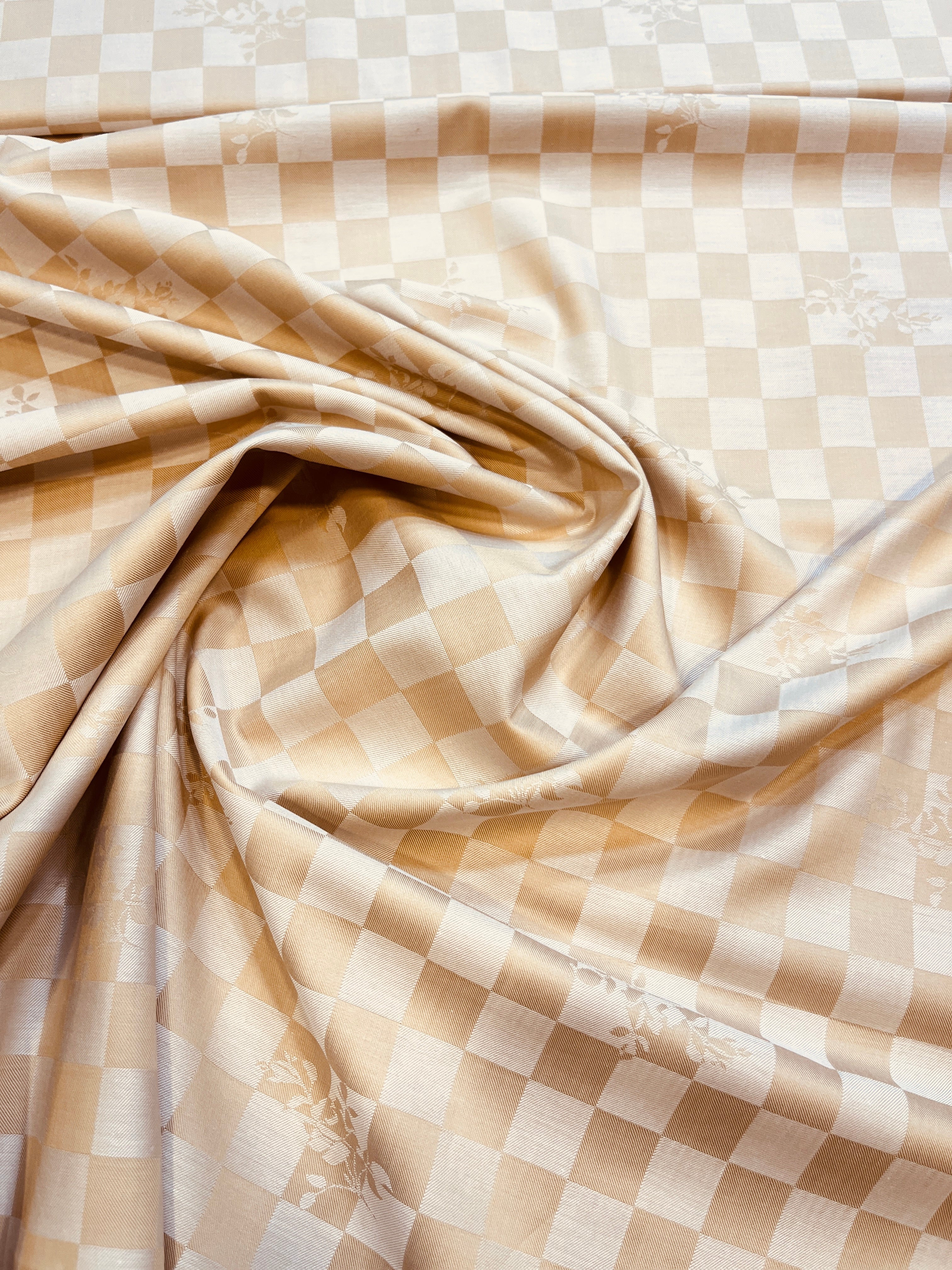 100% Giza Cotton Beige Printed Shirting Fabric