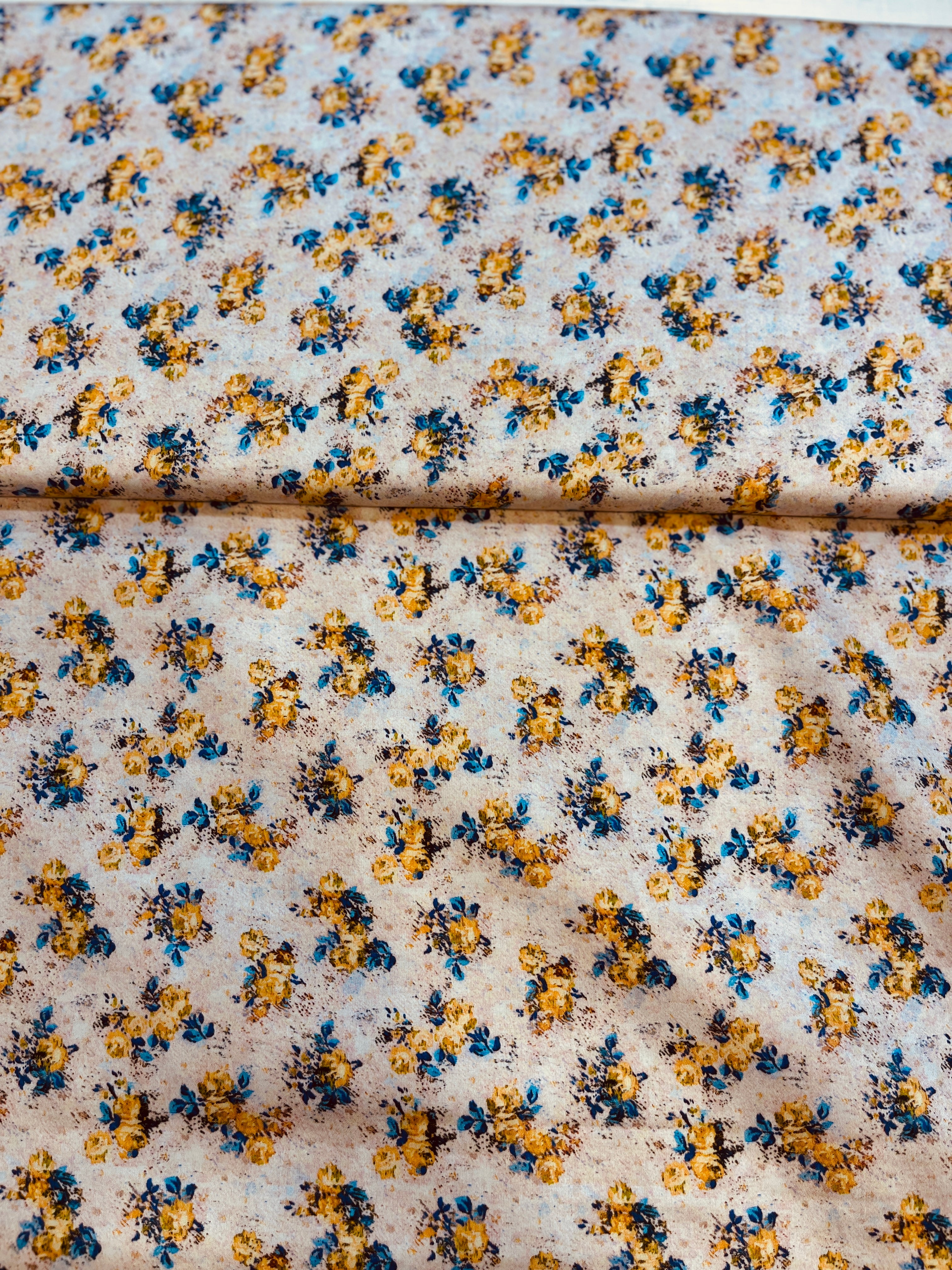 100% Giza Cotton Beige Floral Printed Shirting Fabric