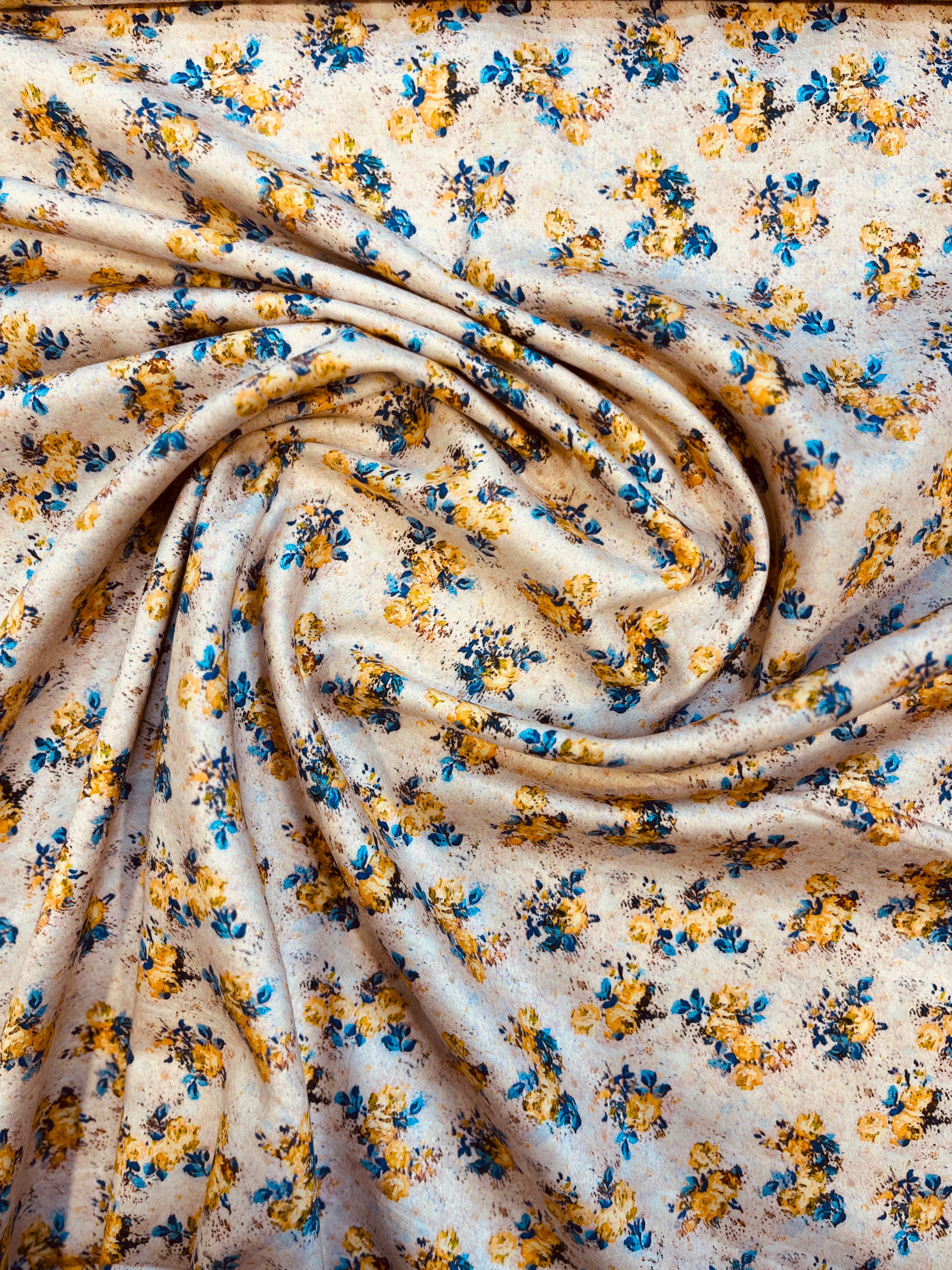 100% Giza Cotton Beige Floral Printed Shirting Fabric