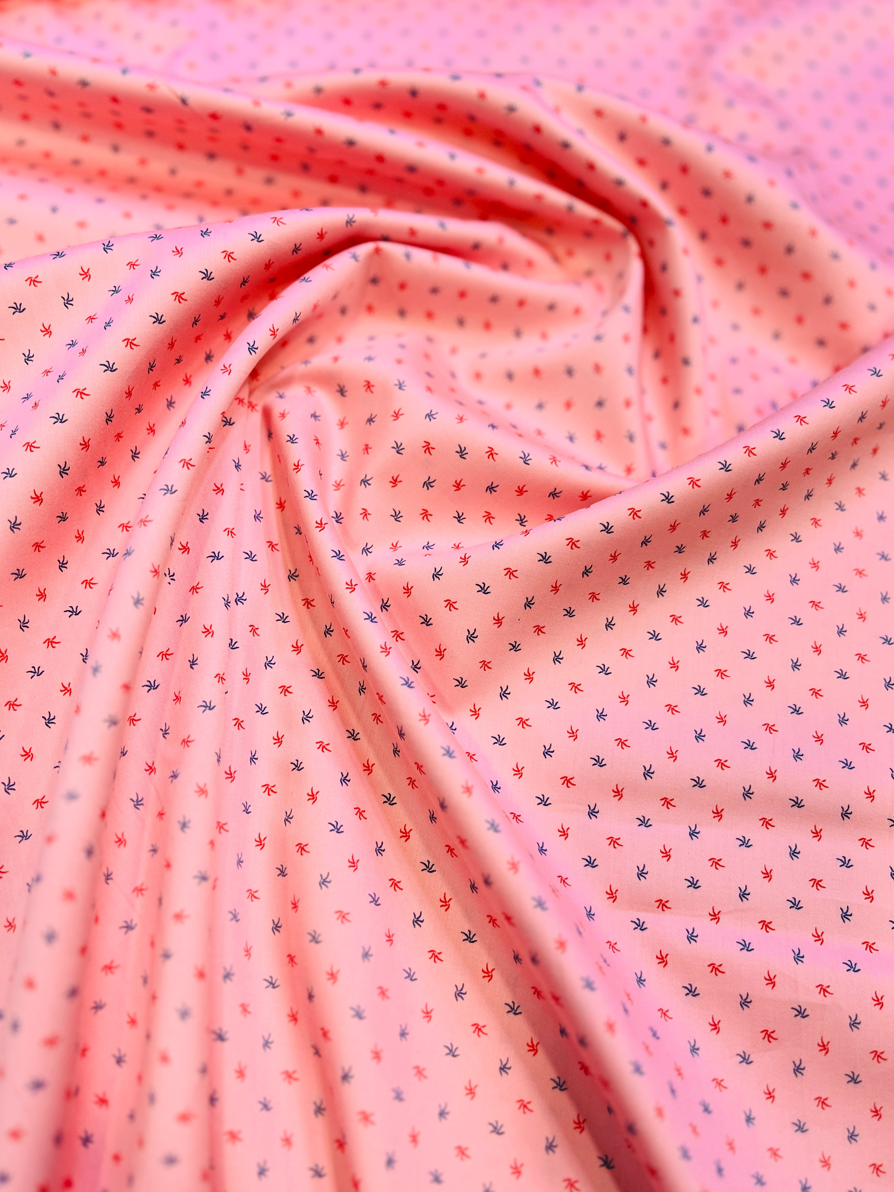 100% Giza Cotton Pink Printed Shirting Fabric