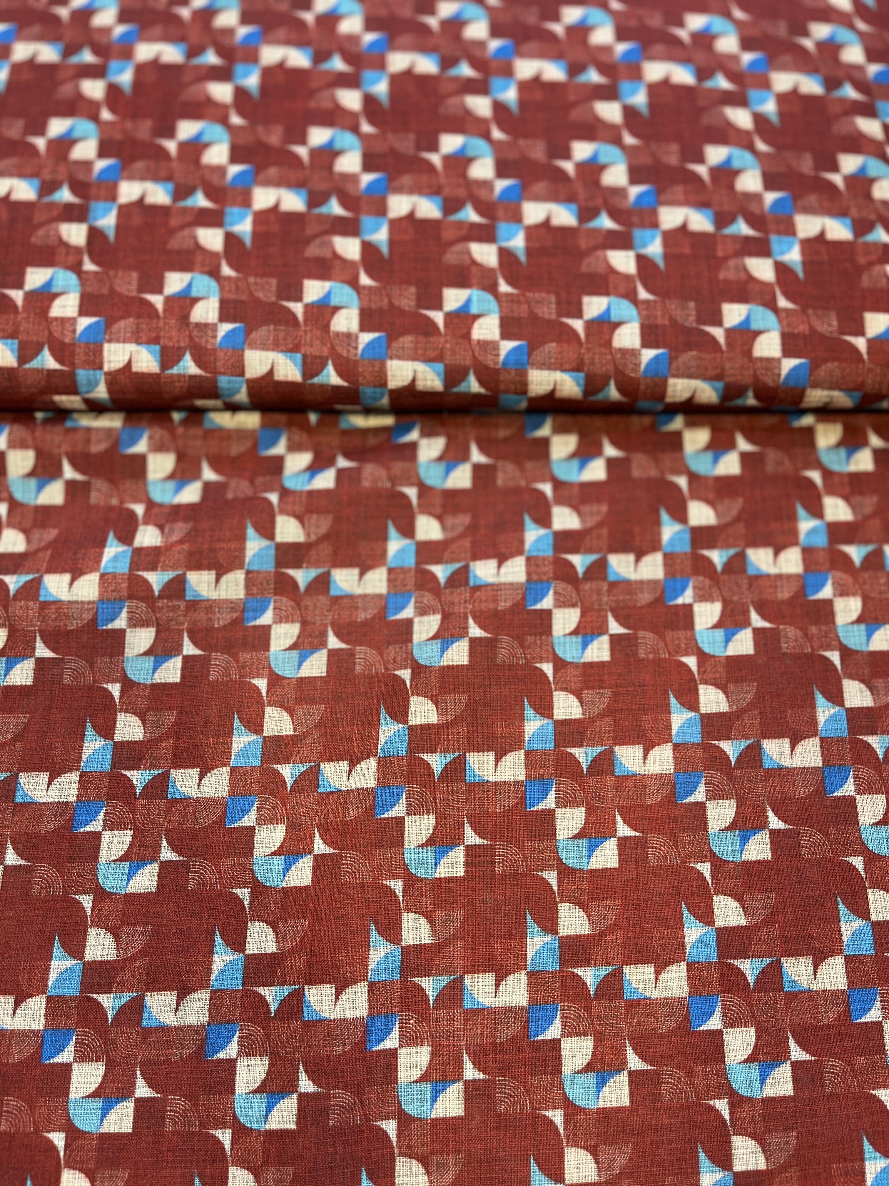 100% Giza Cotton Red Geometric Floral Printed Shirting Fabric