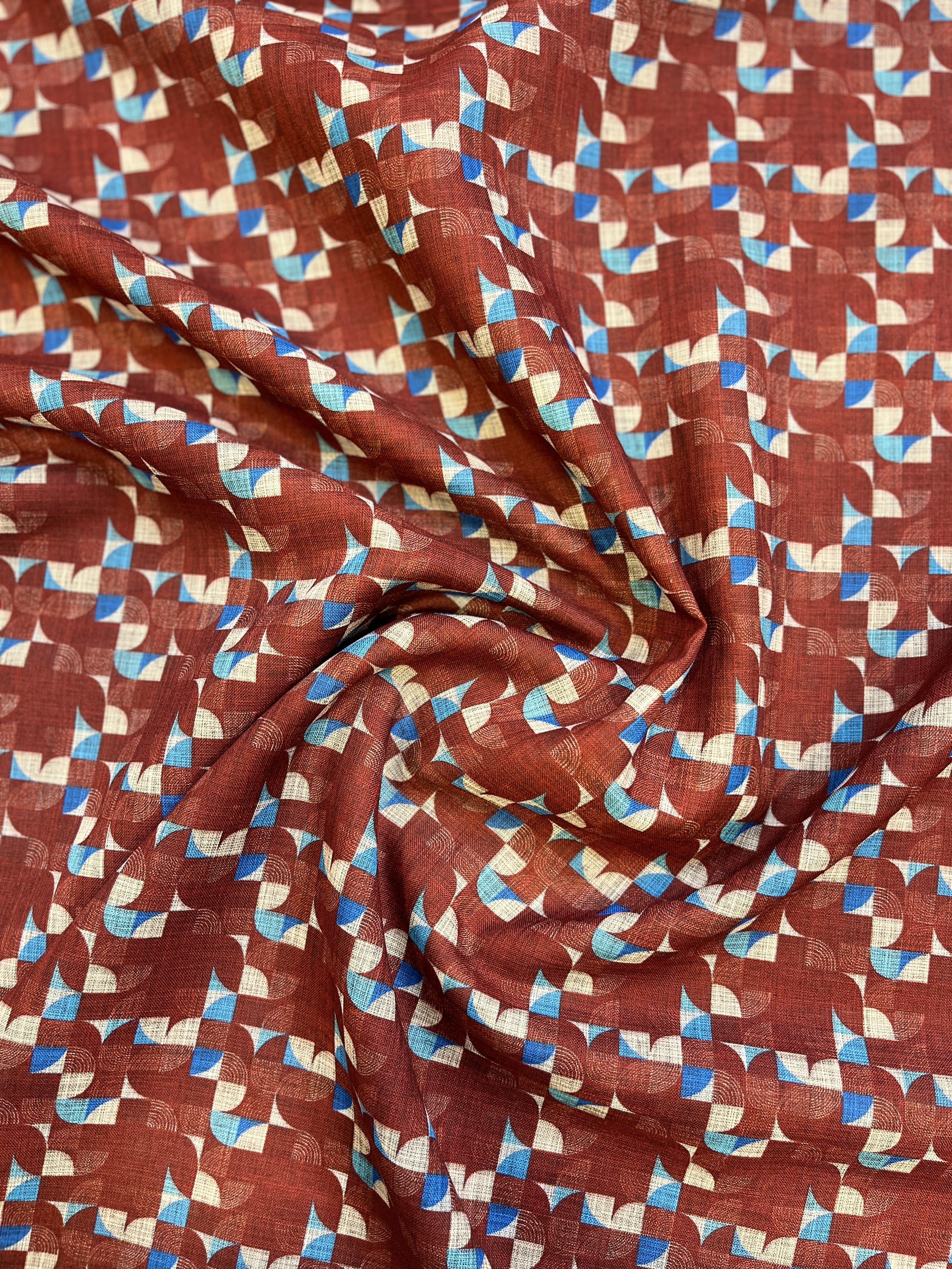 100% Giza Cotton Red Geometric Floral Printed Shirting Fabric