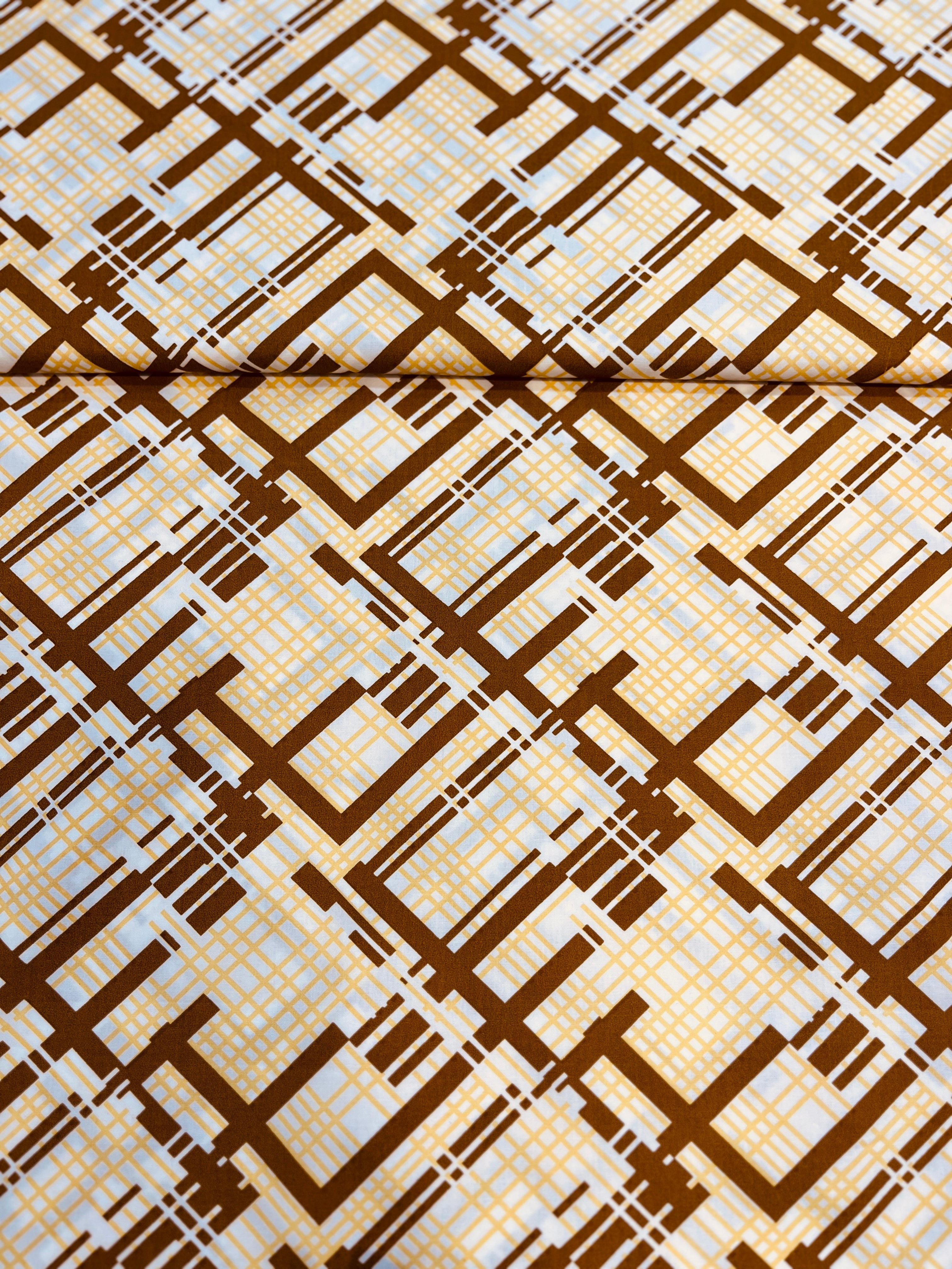 100% Giza Cotton Beige and Brown Printed Shirting Fabric