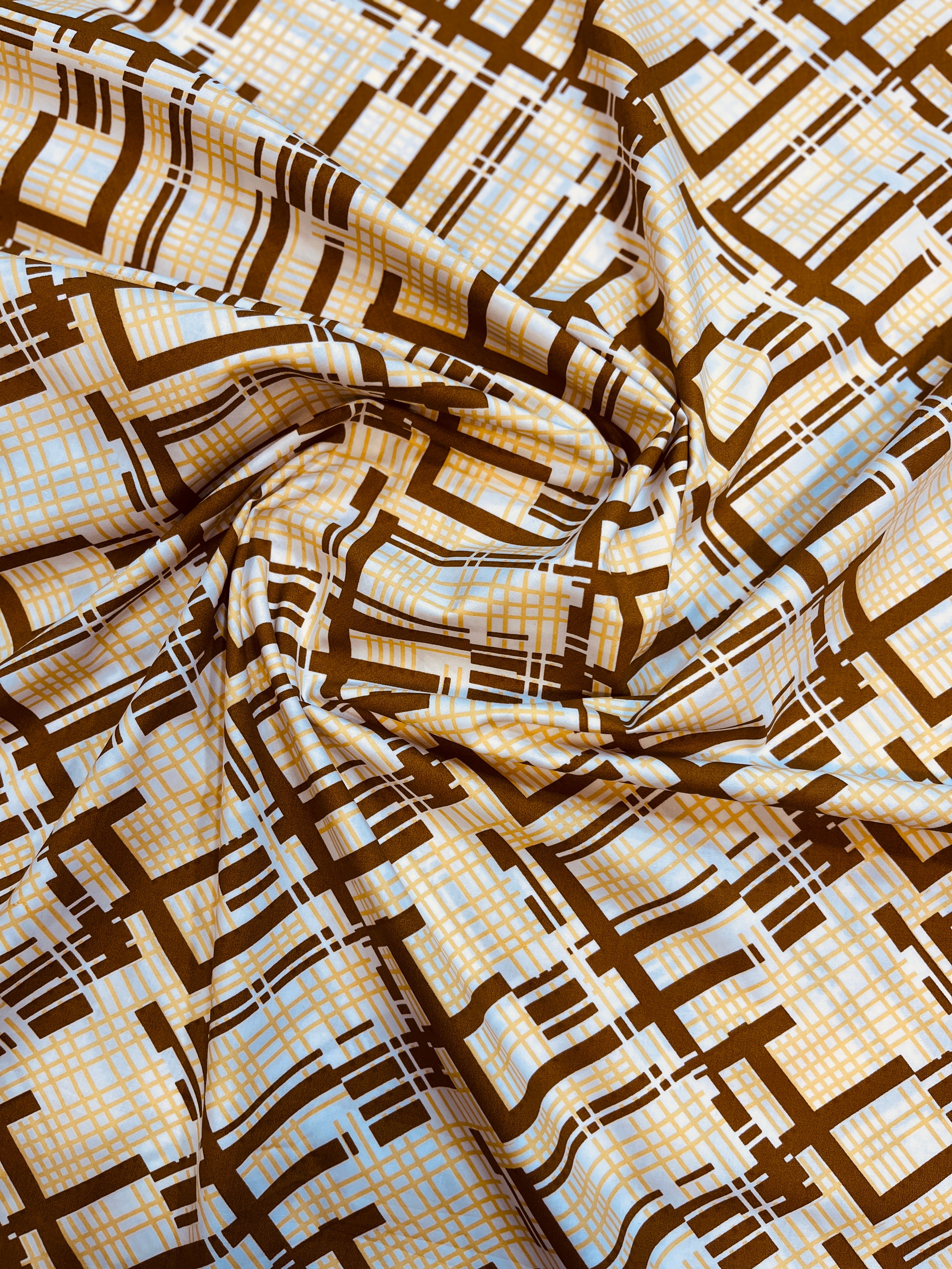 100% Giza Cotton Beige and Brown Printed Shirting Fabric
