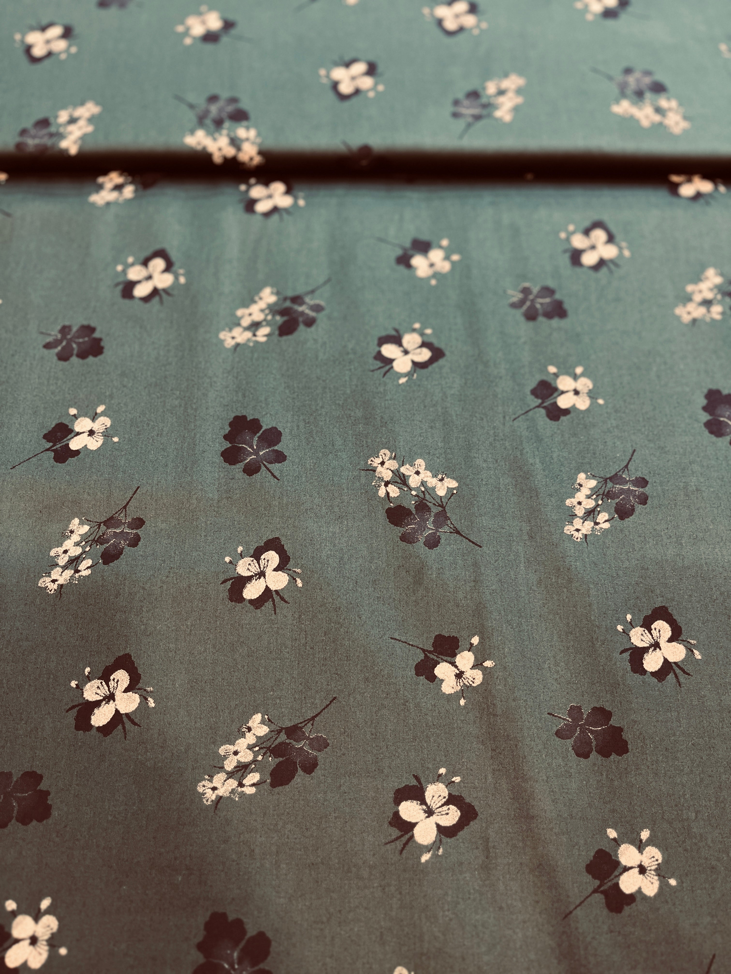 100% Giza Cotton Dark Olive Green Floral Printed Shirting Fabric