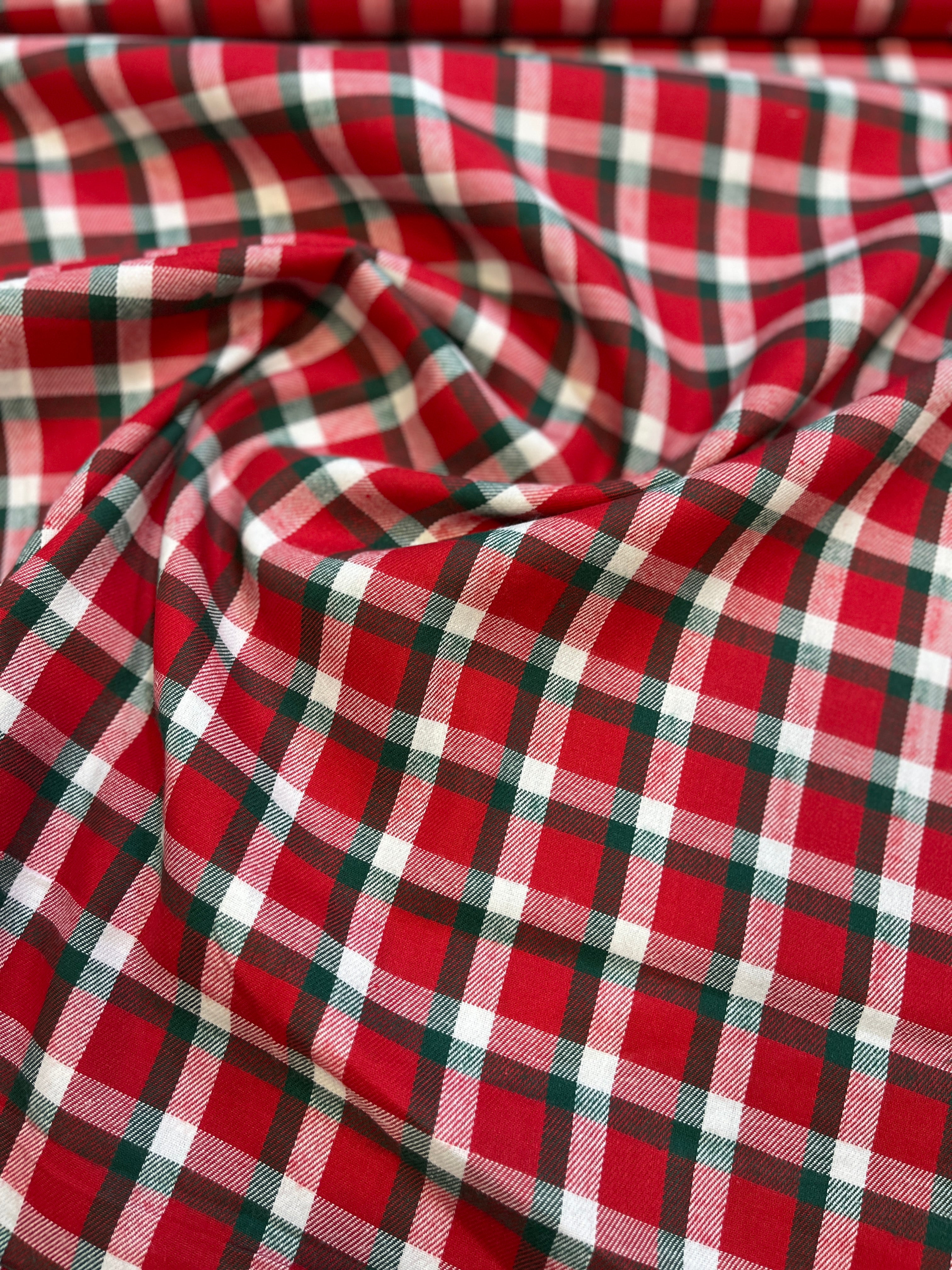 100% Giza Cotton Red Checked Shirt Fabric