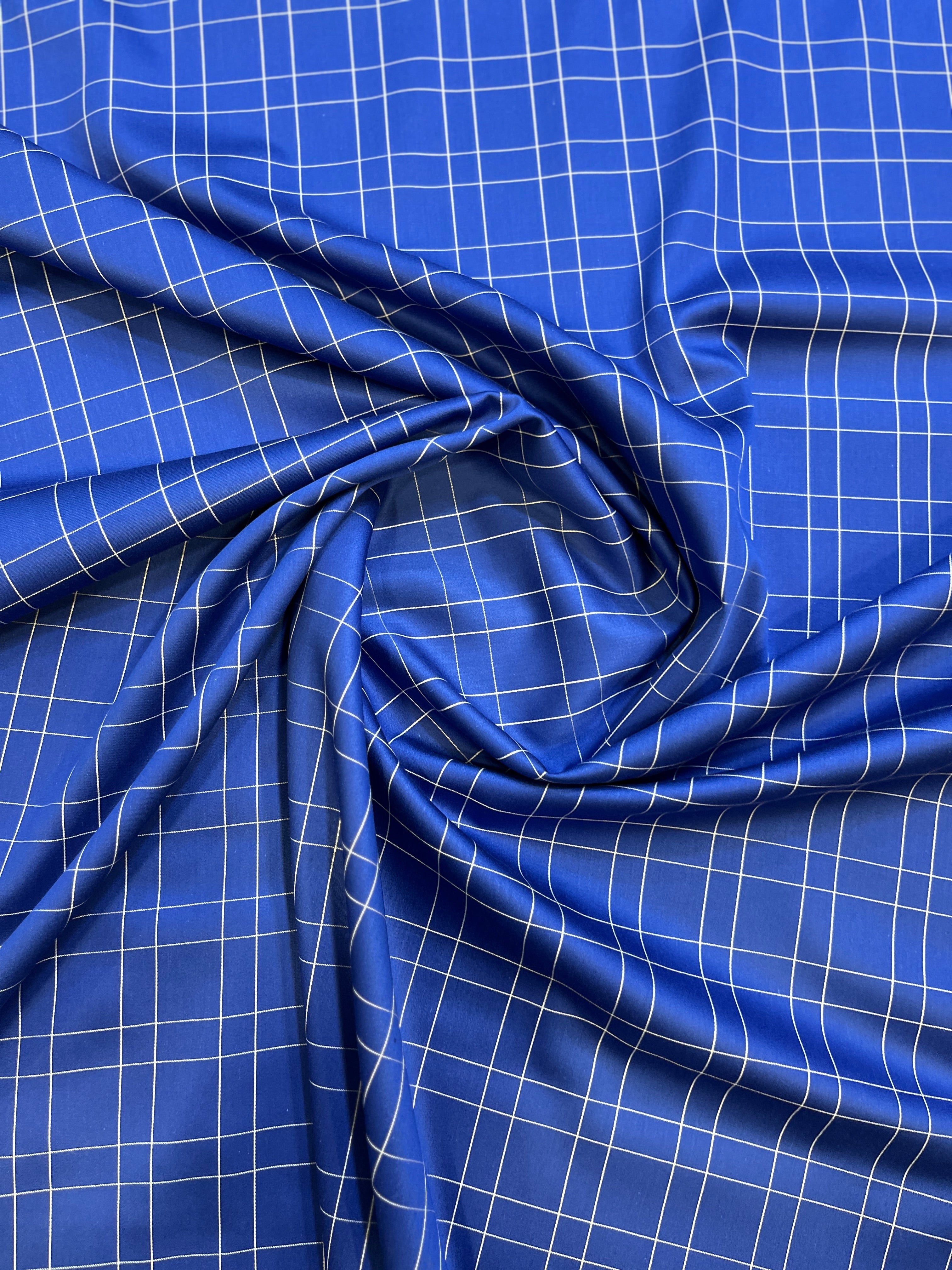 100% Giza Cotton Blue Rich Checked Shirt Fabric