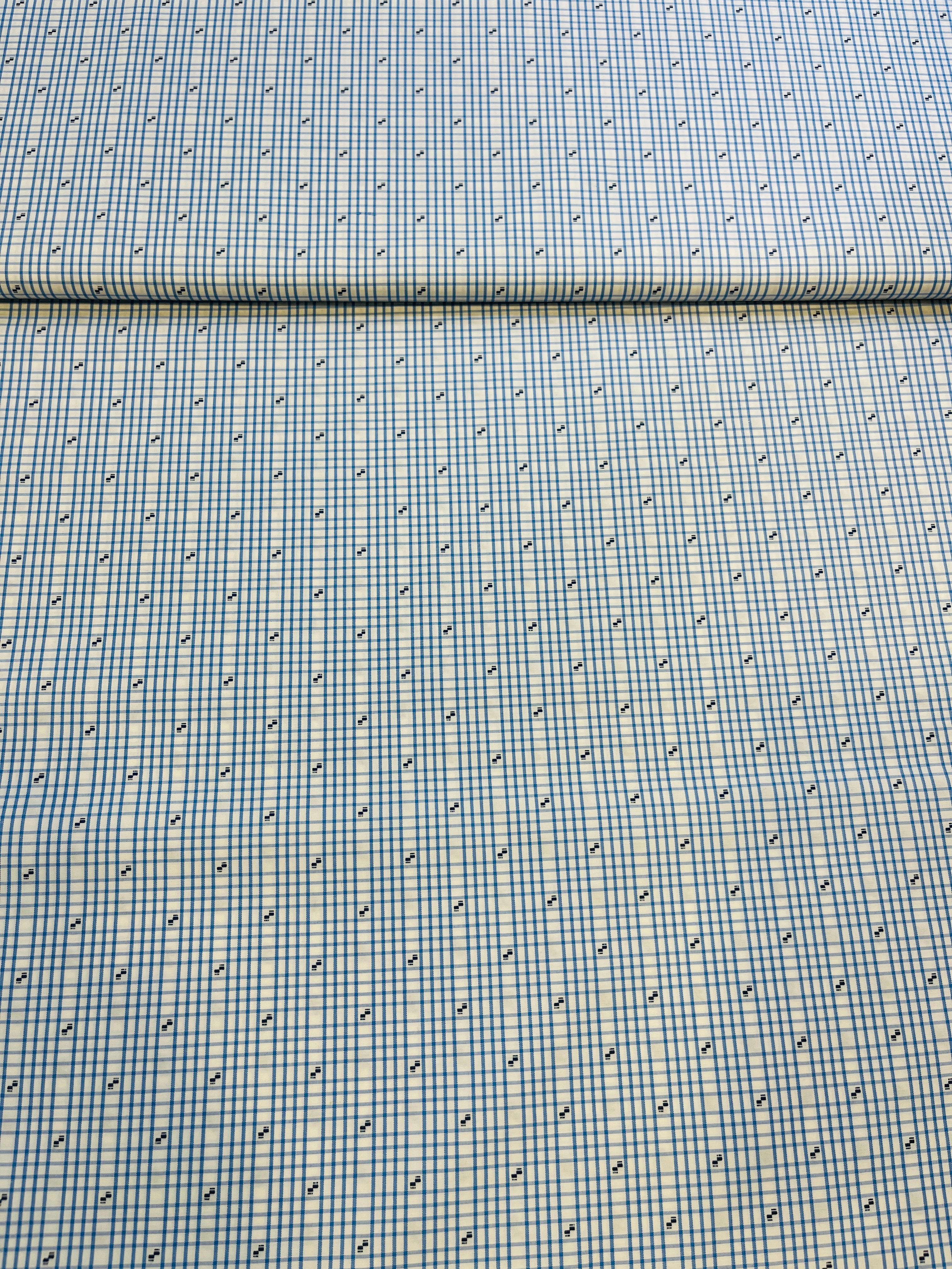 100% Giza Cotton  Greyish Blue  Rich Checked Shirt Fabric