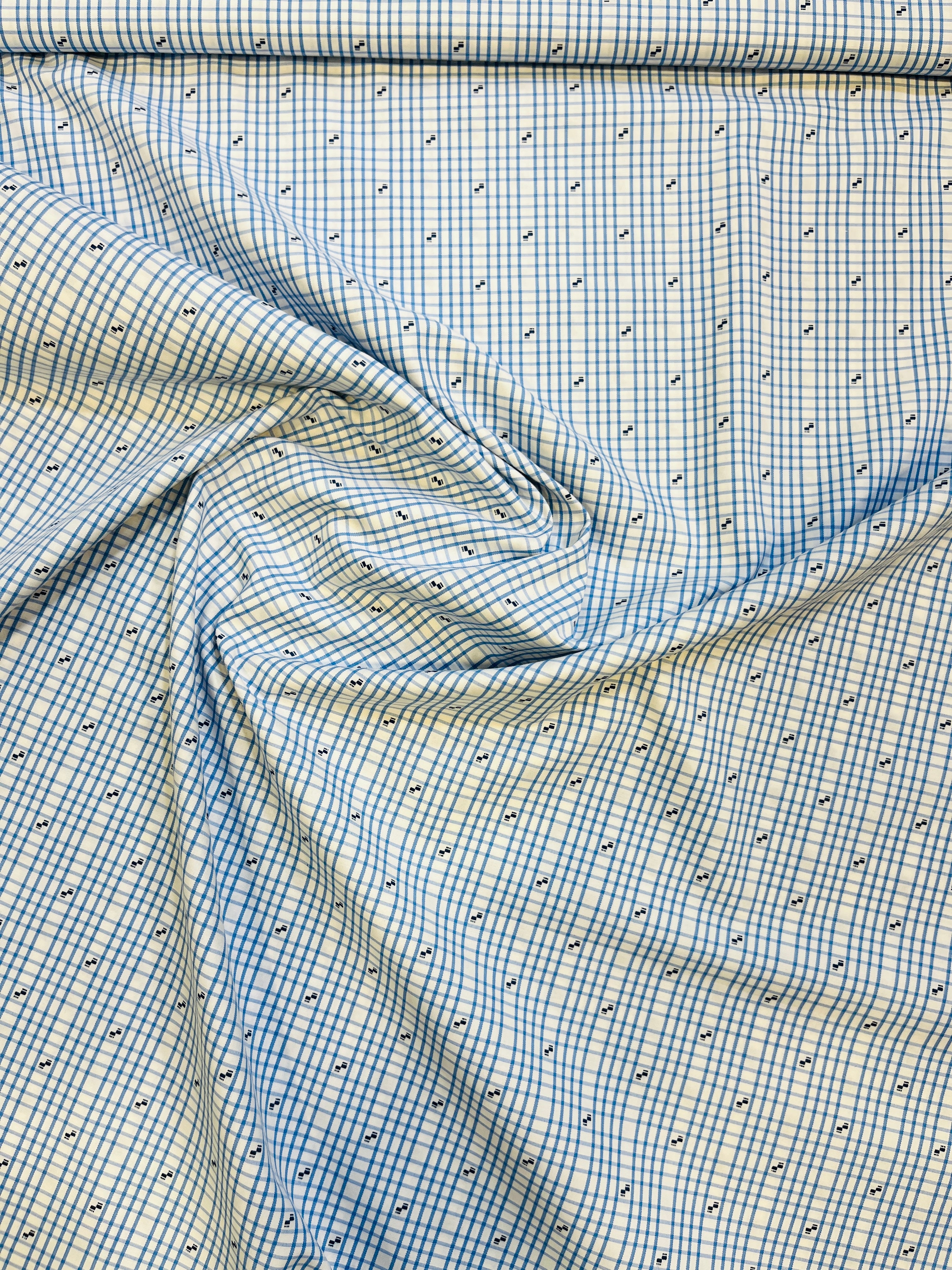 100% Giza Cotton  Greyish Blue  Rich Checked Shirt Fabric
