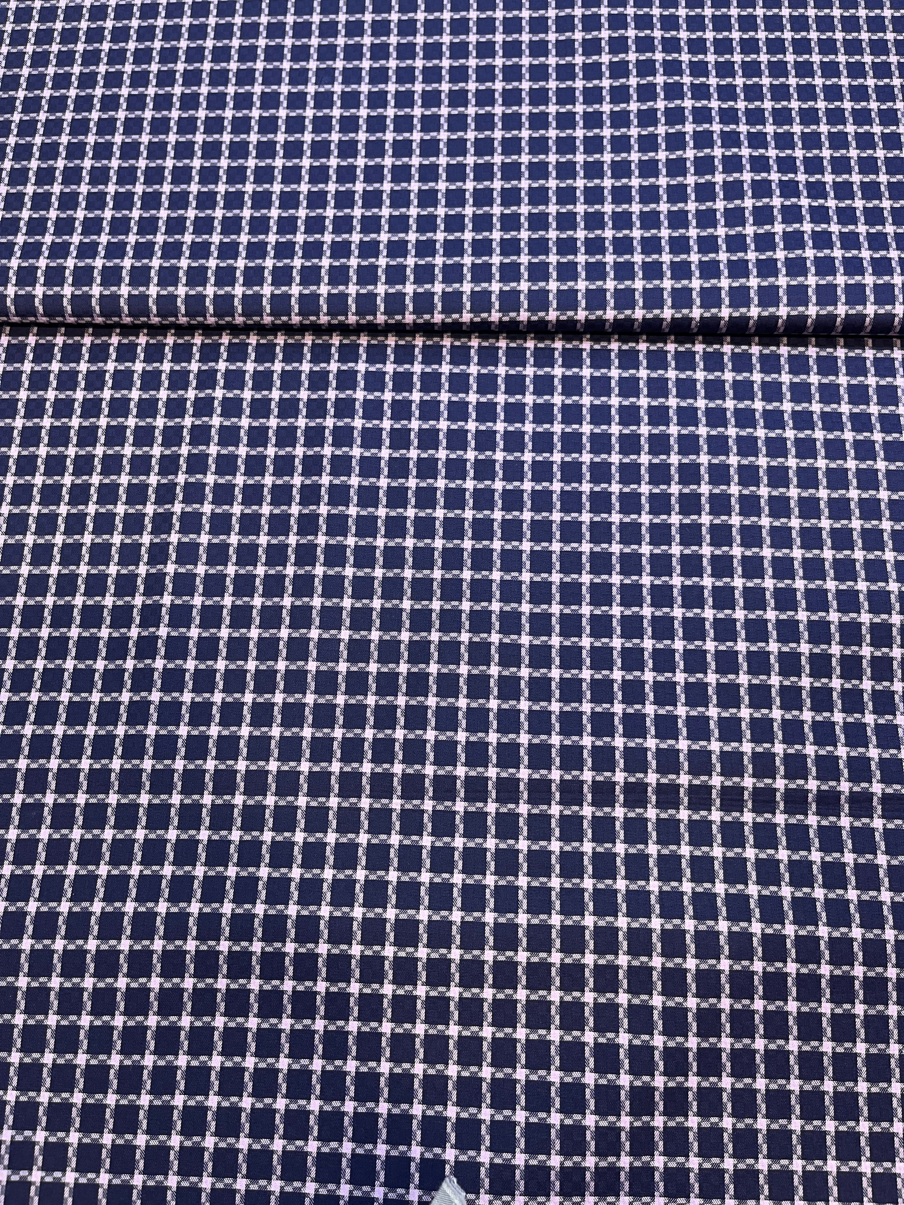 100% Giza Cotton Checked Blue Shirt Fabric