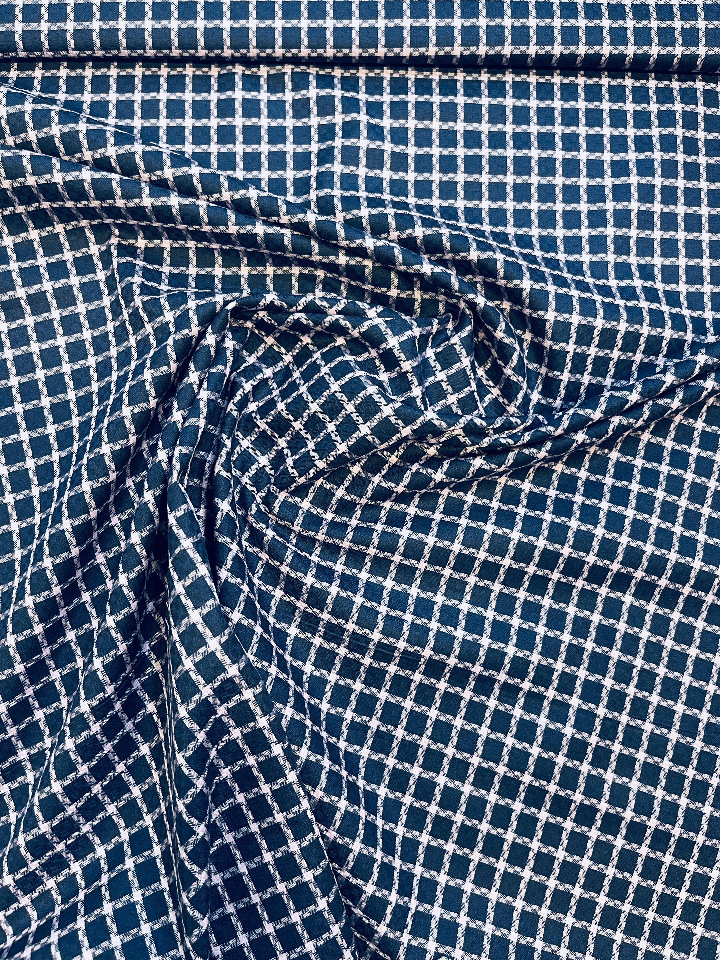 100% Giza Cotton Checked Blue Shirt Fabric