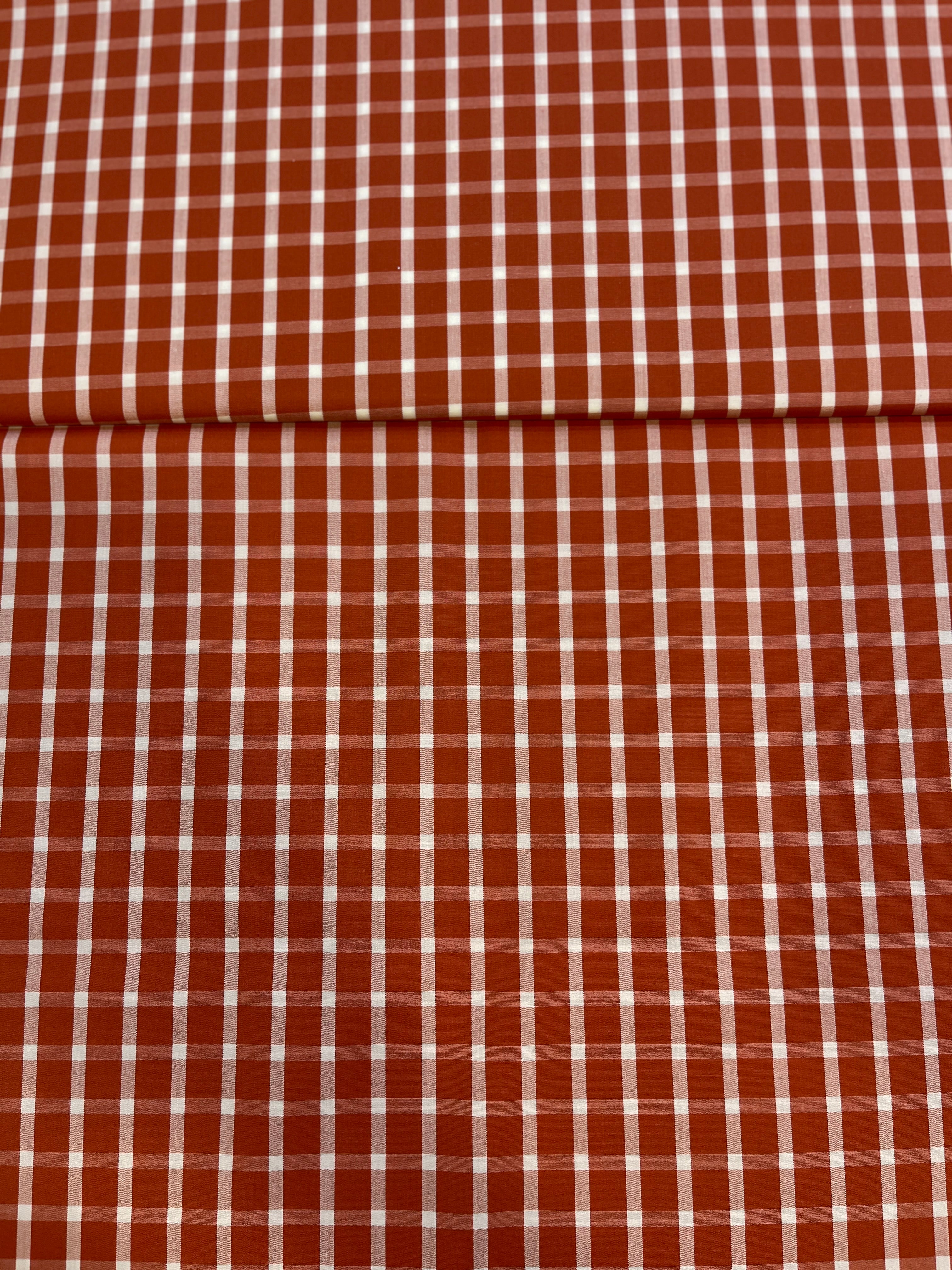 100% Giza Cotton Orange Small Checked Shirt Fabric
