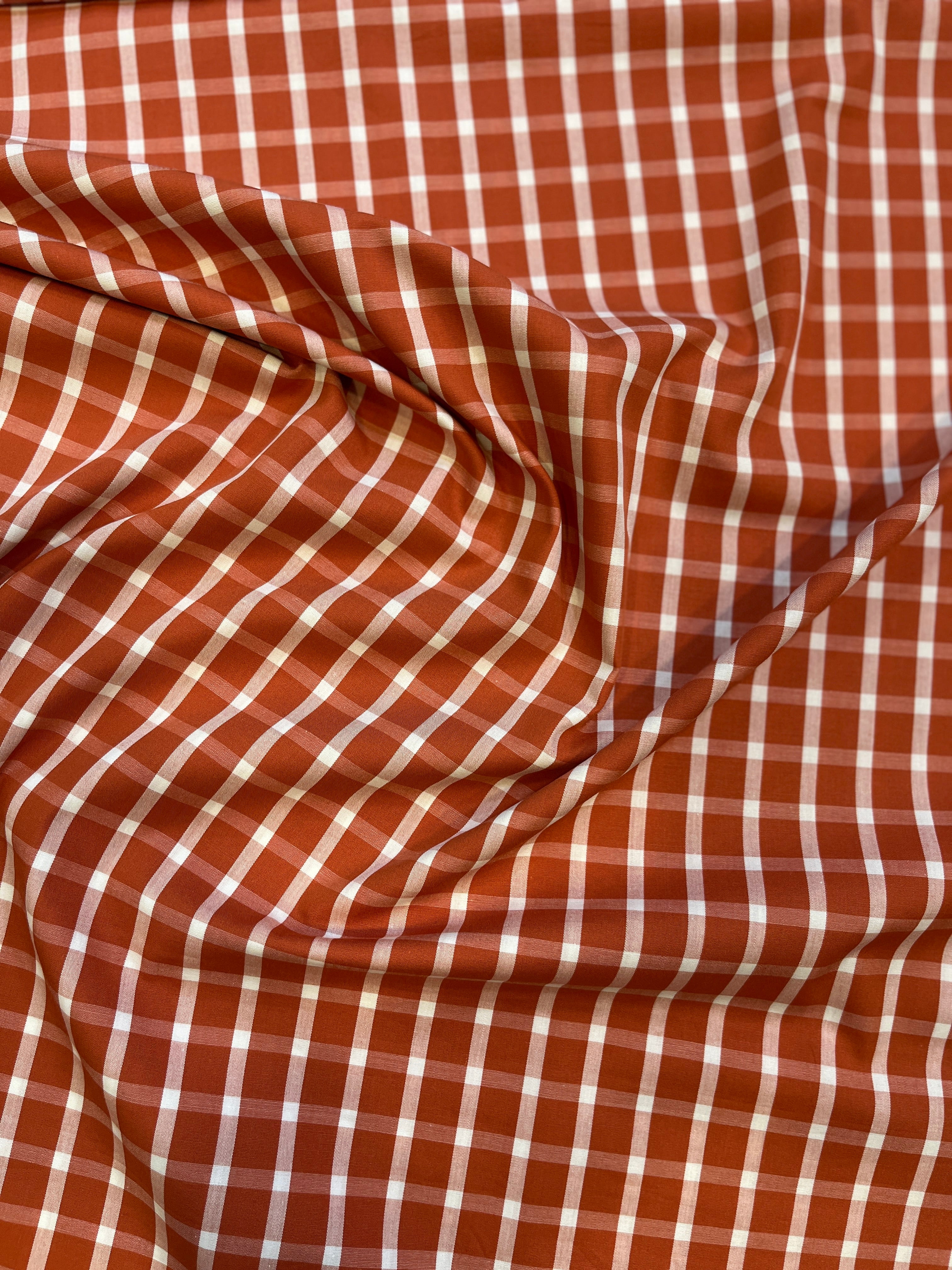 100% Giza Cotton Orange Small Checked Shirt Fabric
