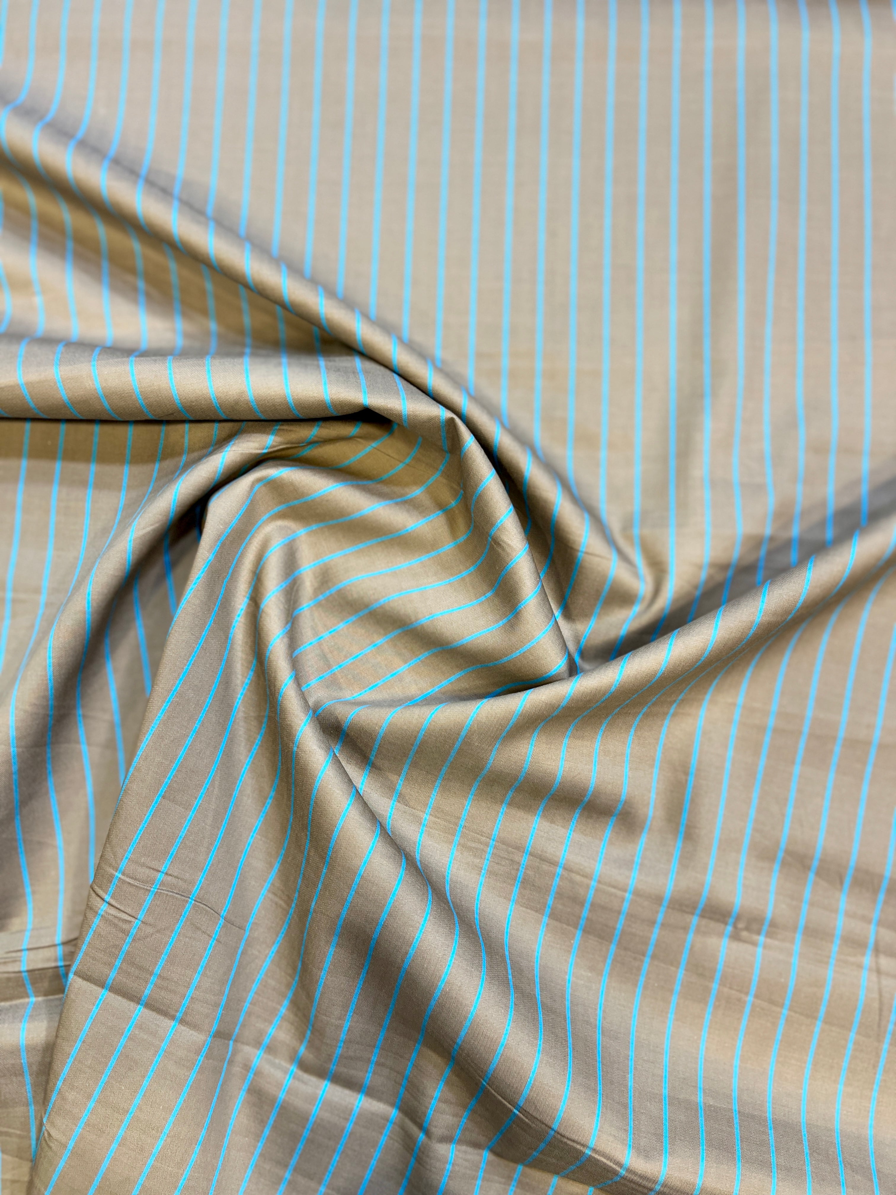 Grey 100% Giza Cotton Striped Shirt Fabric