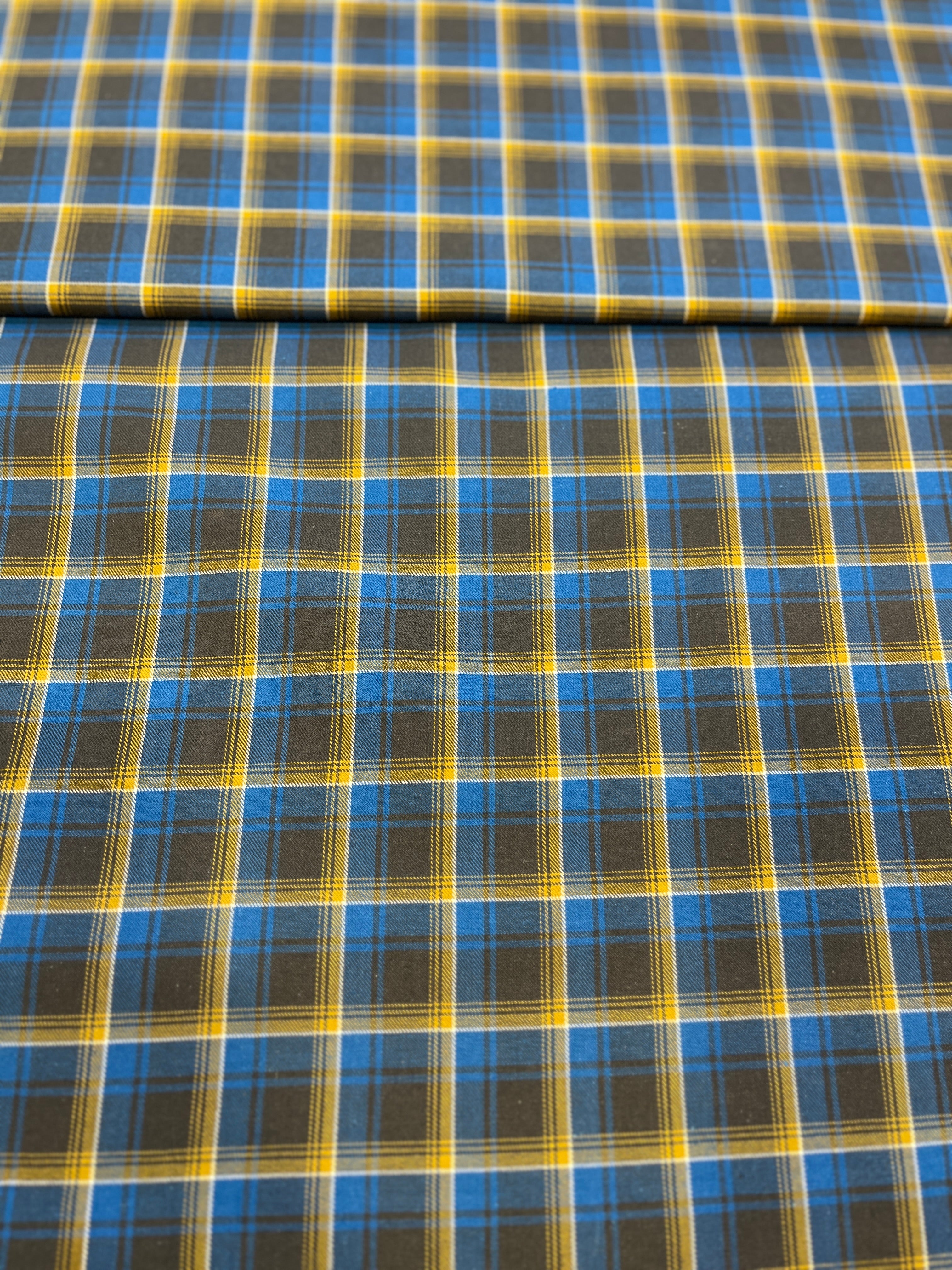 100% Giza Cotton Blend Checks Shirt Fabric (Yellow / Teal)