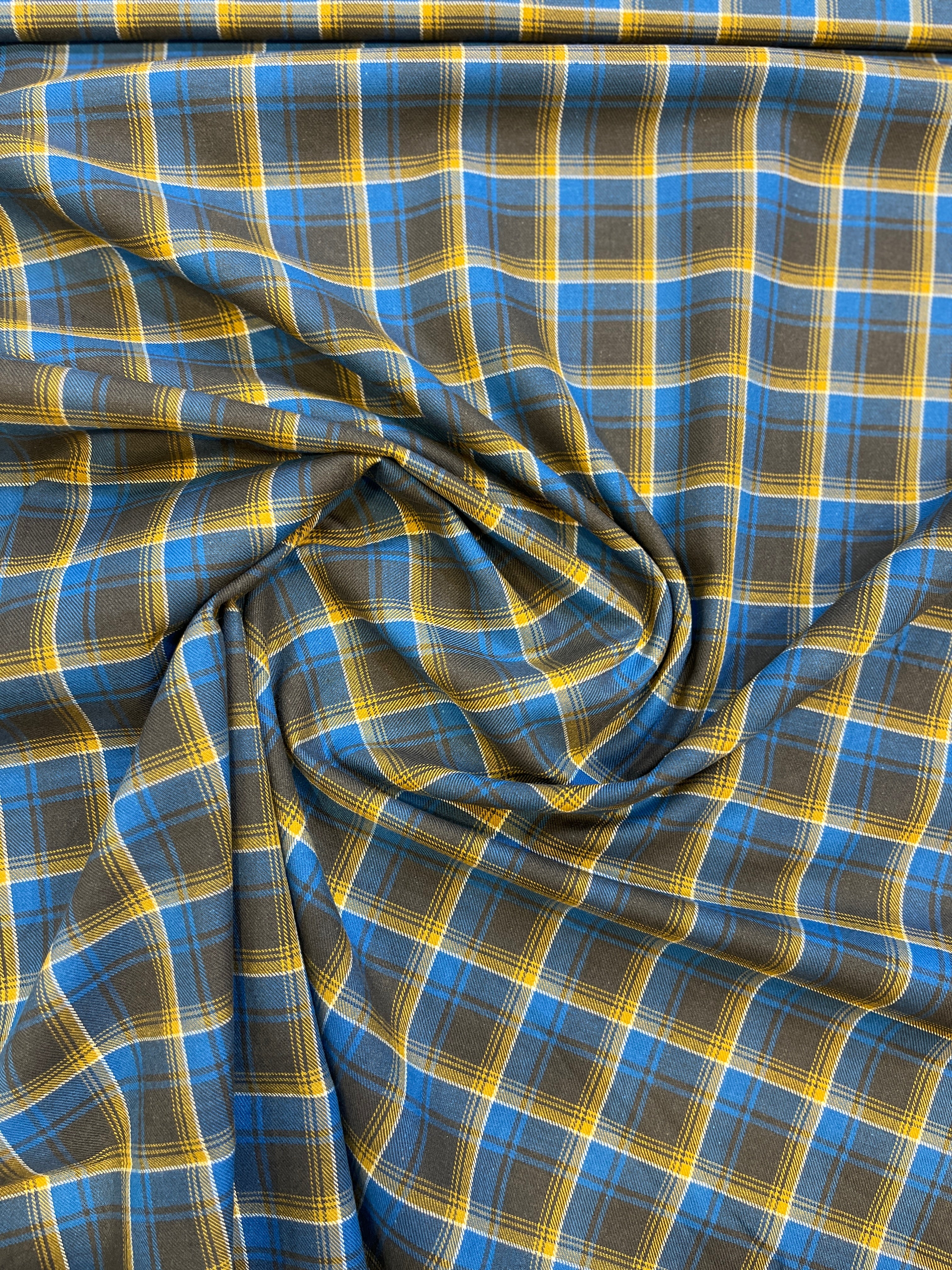 100% Giza Cotton Blend Checks Shirt Fabric (Yellow / Teal)