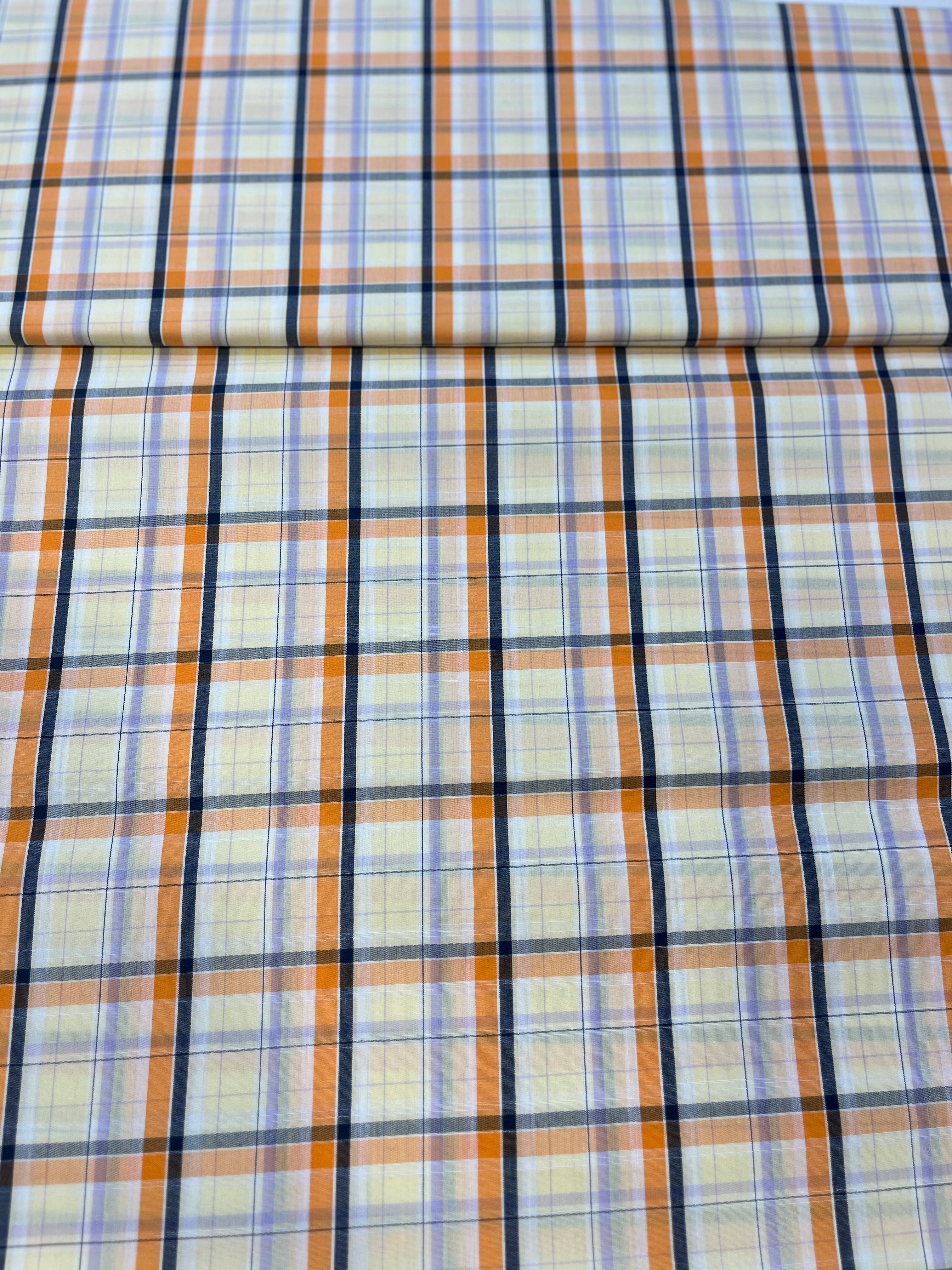 Cream With Brown 100% Giza Cotton Check Fabric