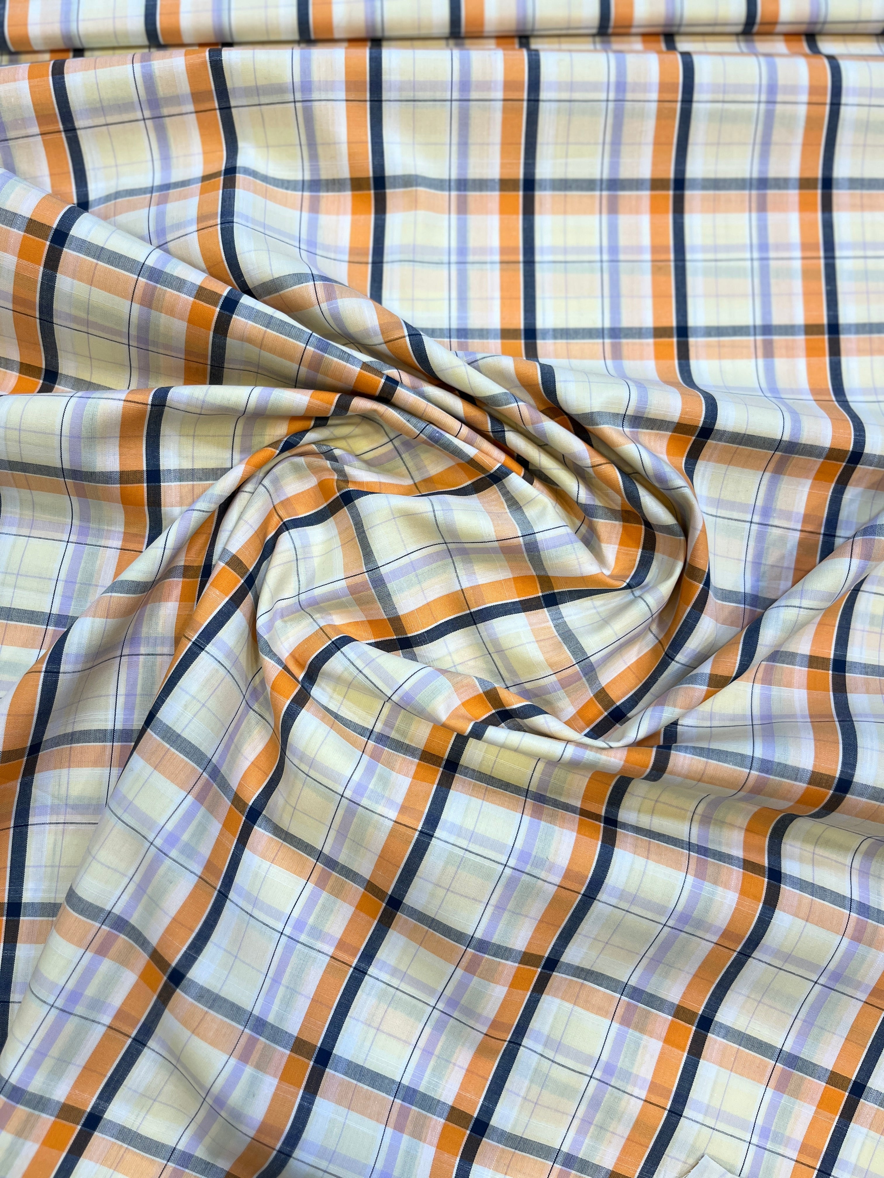Cream With Brown 100% Giza Cotton Check Fabric