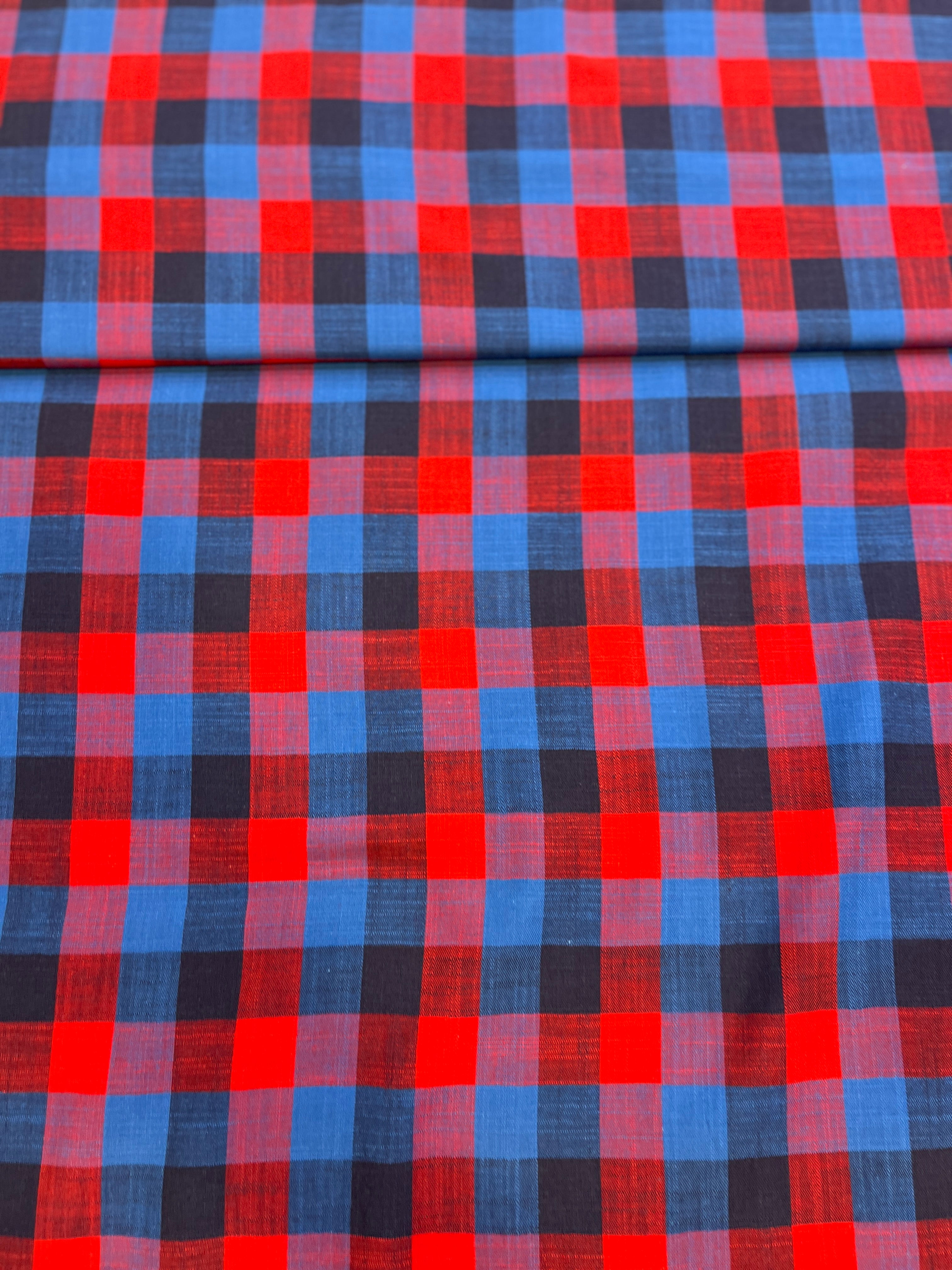 Pink and Blue 100% Giza Cotton Check Fabric