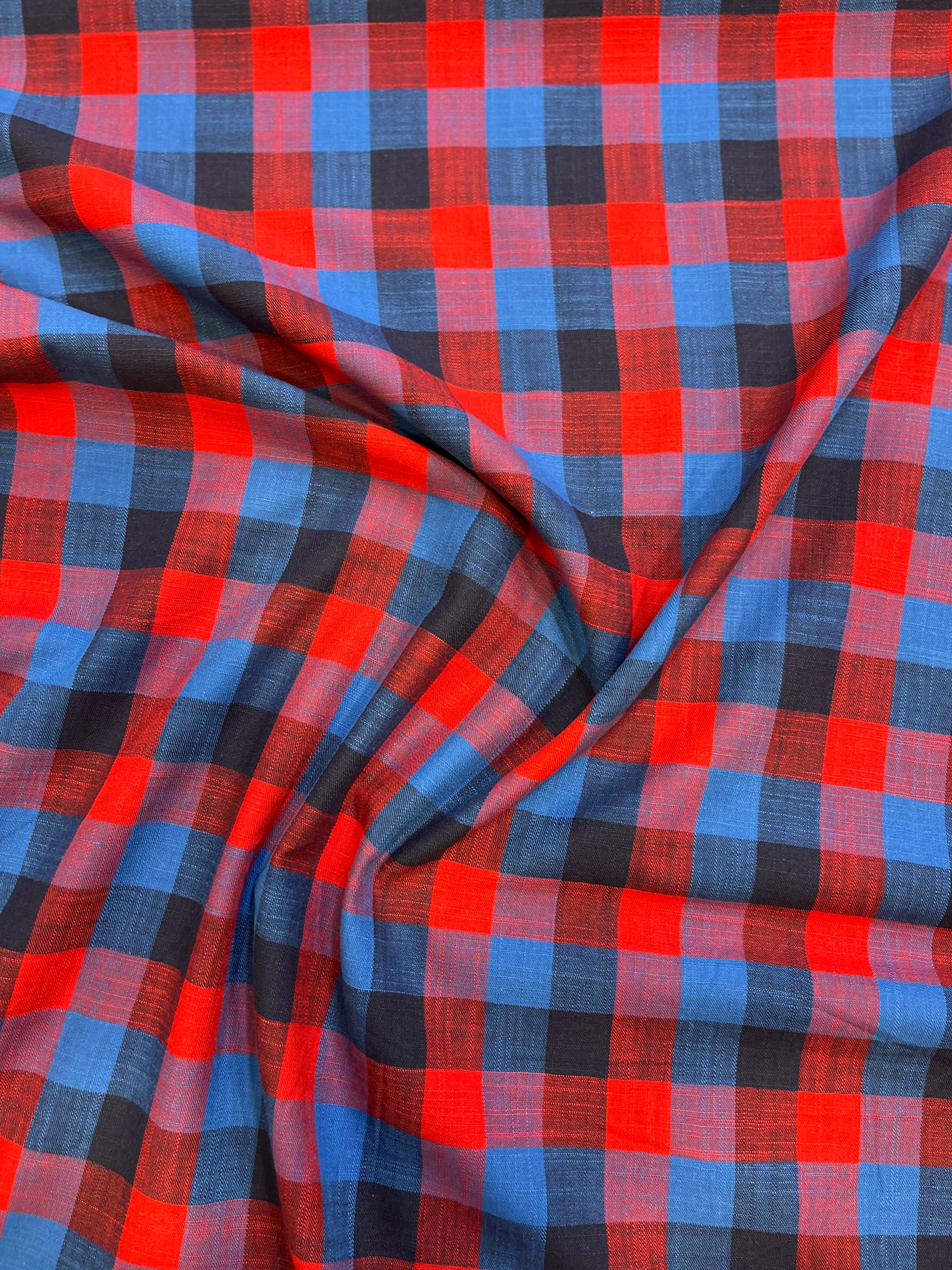 Pink and Blue 100% Giza Cotton Check Fabric