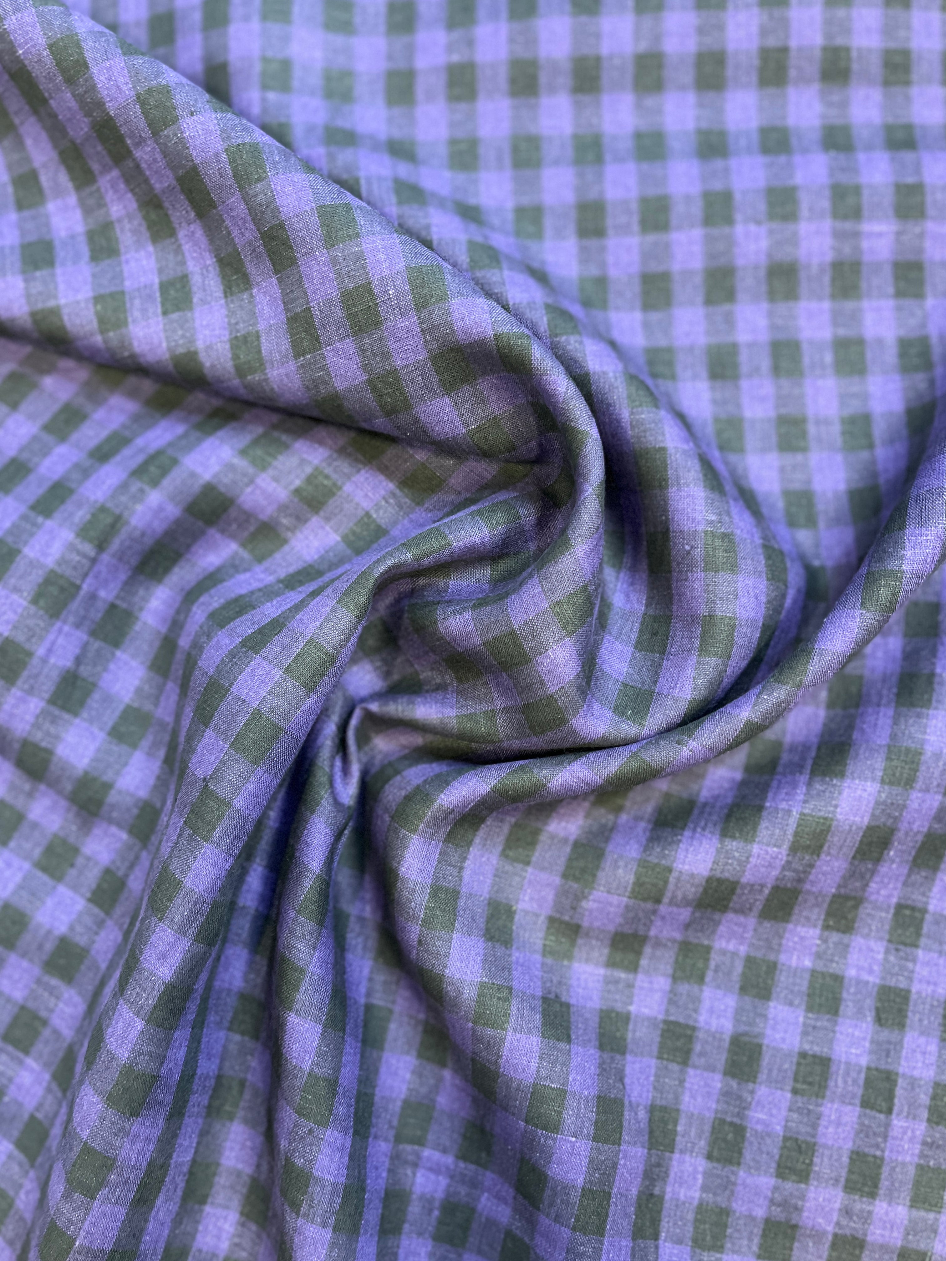 Light Blue 100% Giza Cotton Blend Small Check Fabric