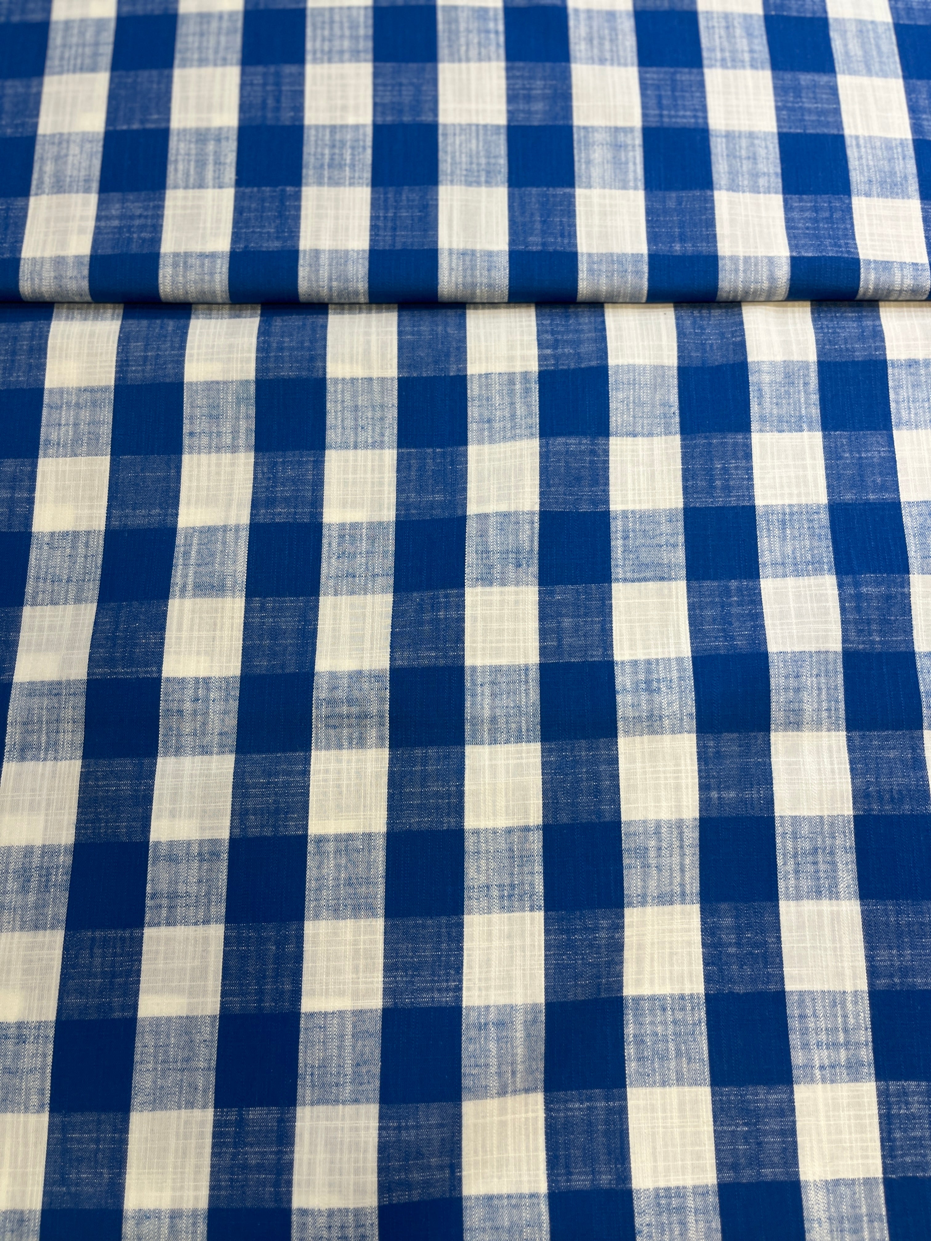 Blue and White 100% Giza Cotton Check Fabric