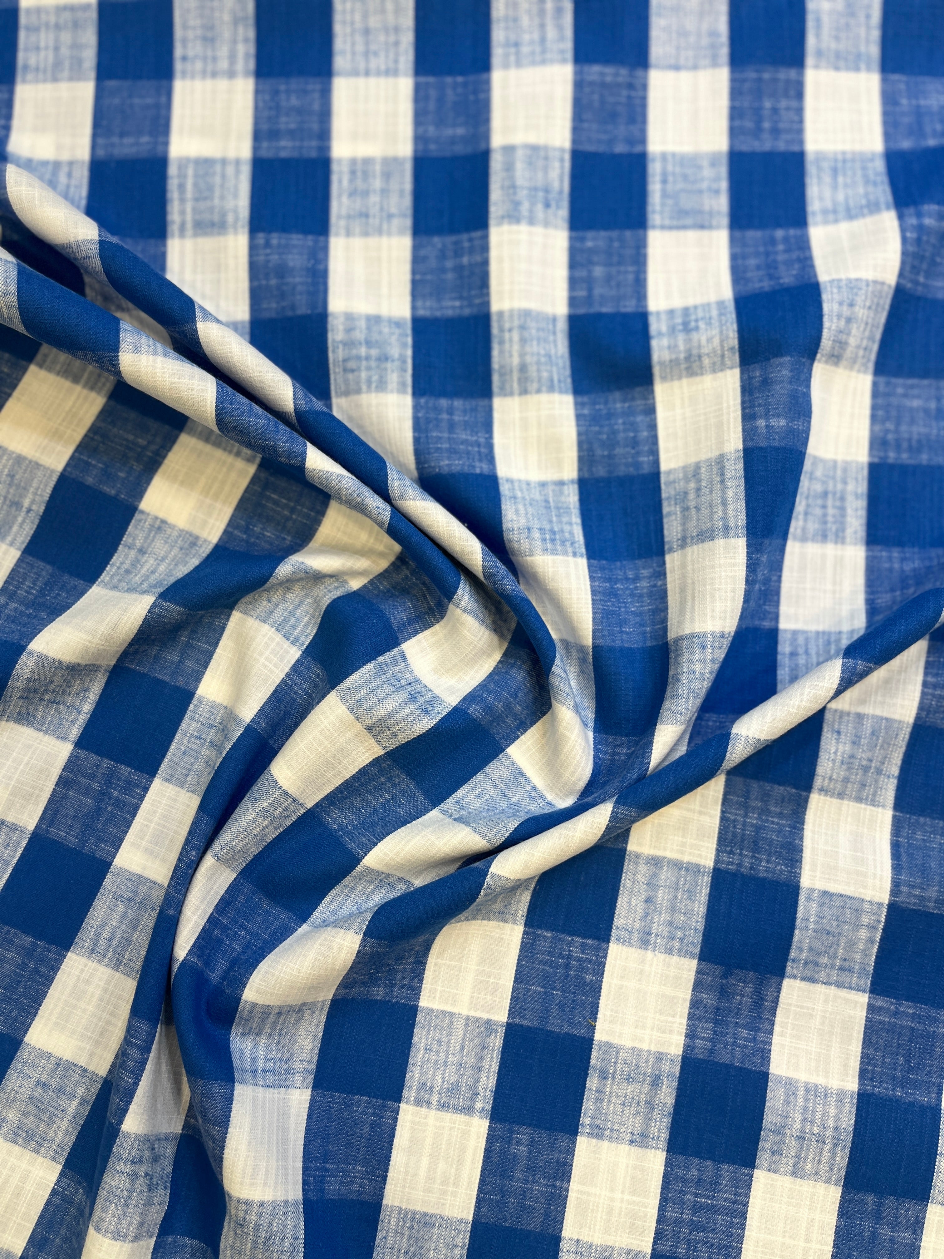 Blue and White 100% Giza Cotton Check Fabric