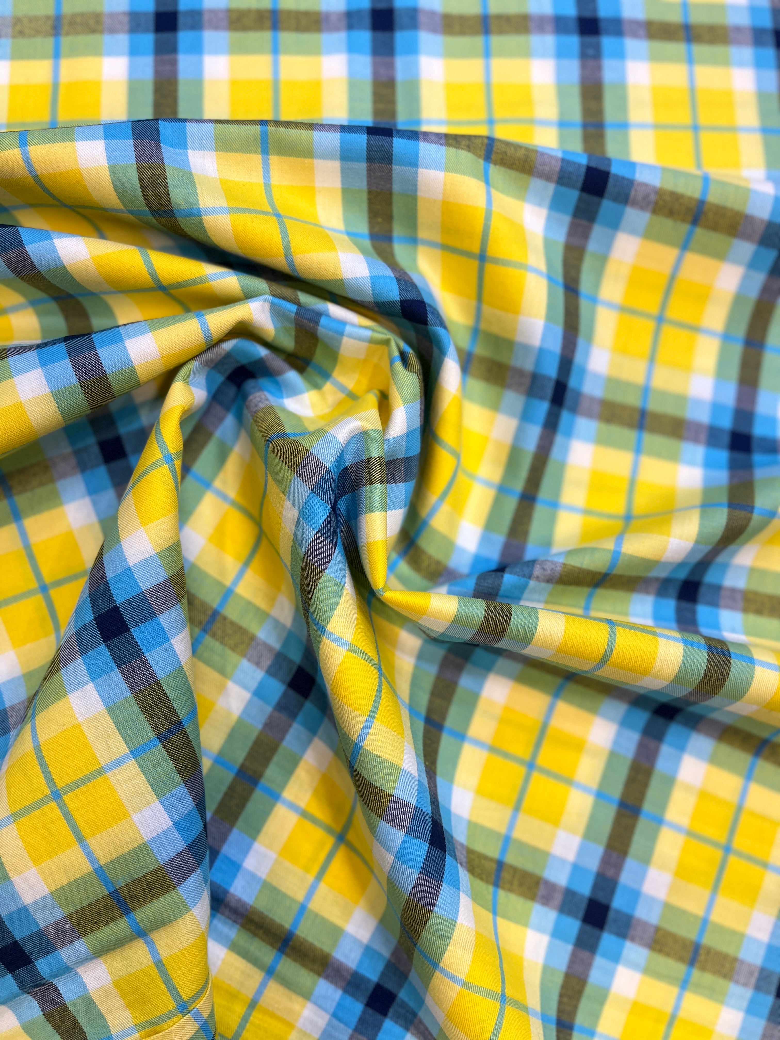 Yellow 100% Giza Cotton Checked Shirt