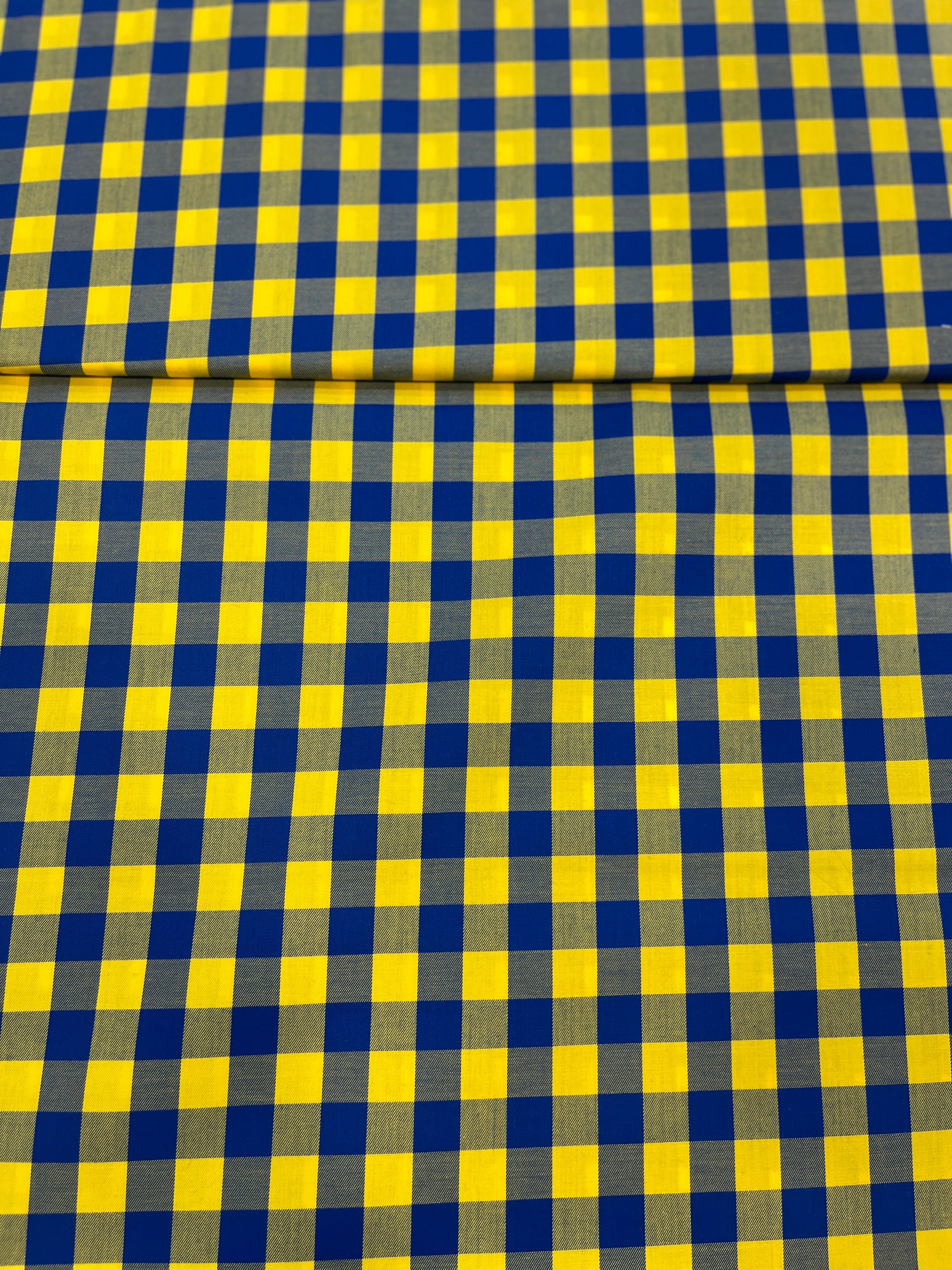 Yellow and Blue 100% Giza Cotton Checked Shirt