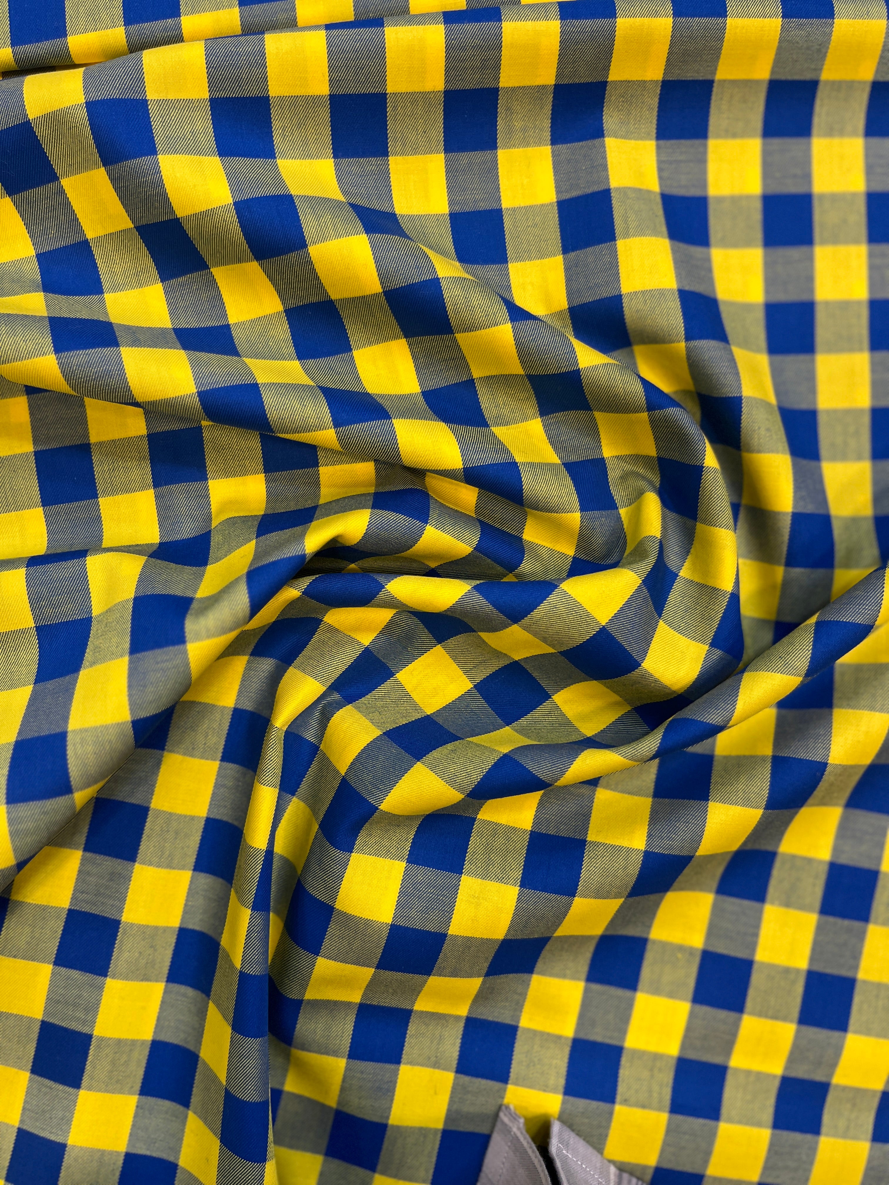 Yellow and Blue 100% Giza Cotton Checked Shirt
