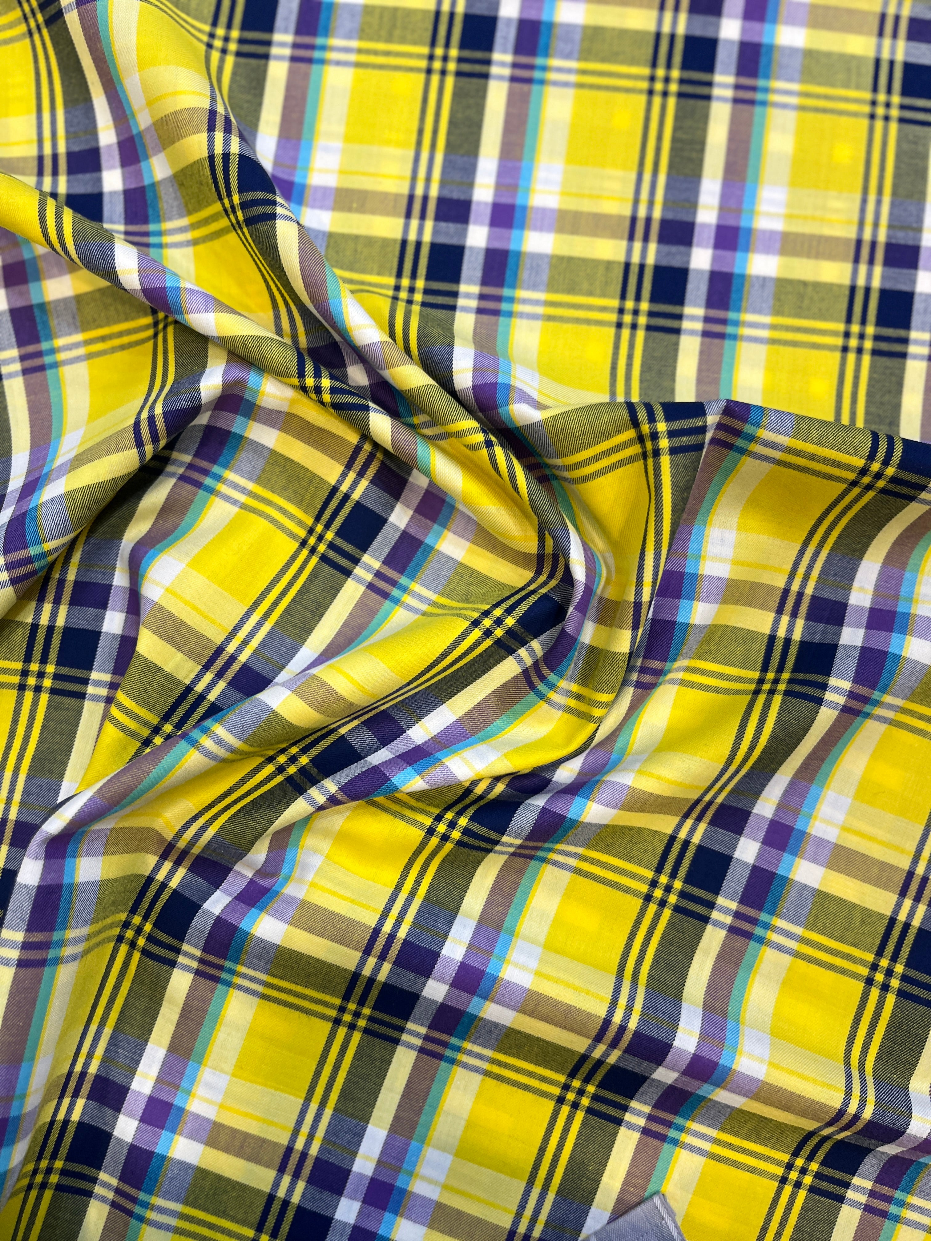 Yellow 100% Giza Cotton Checked Shirt