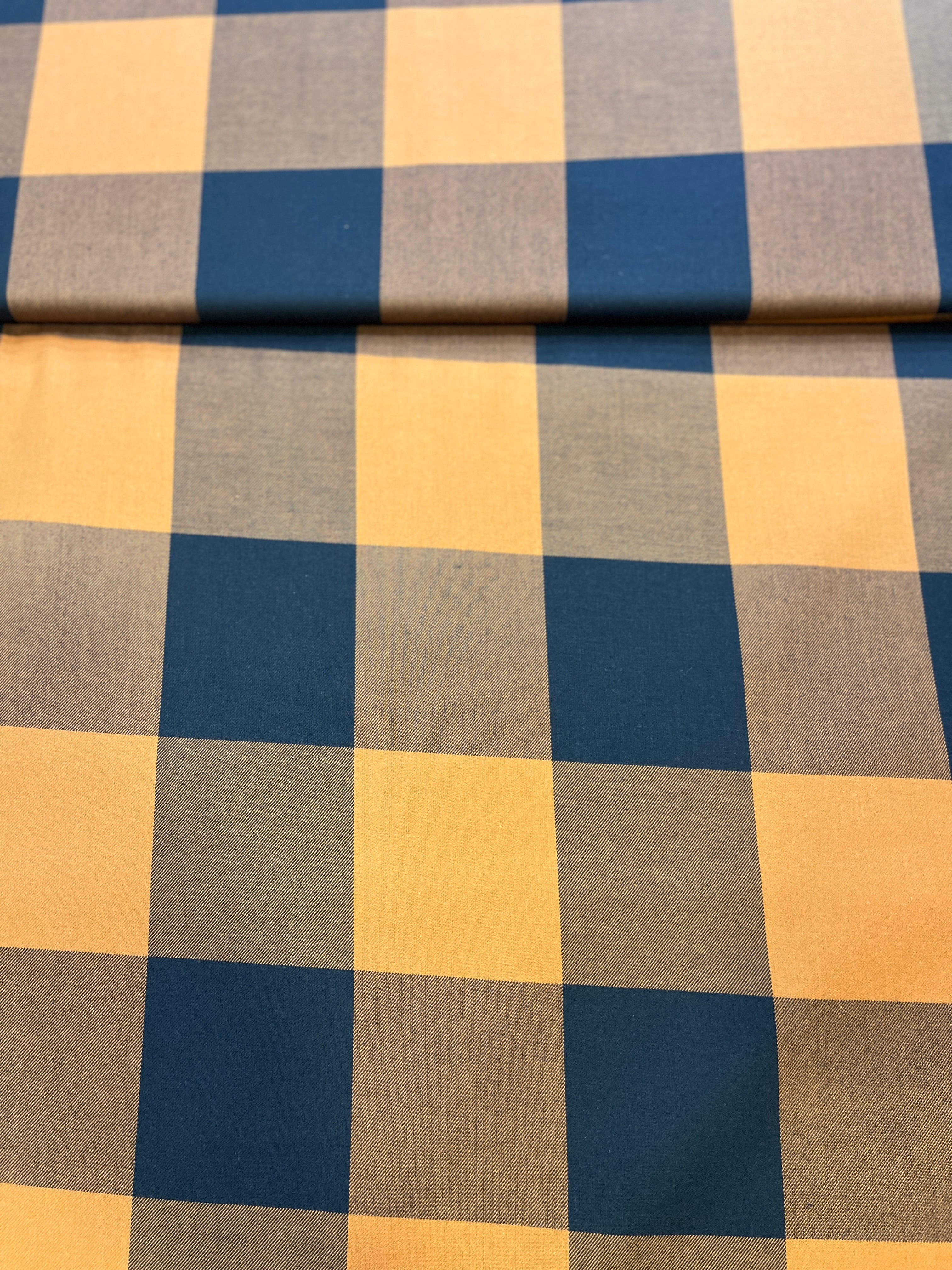 100% Giza Cotton Checks Shirting Fabric (Beige & Brown)