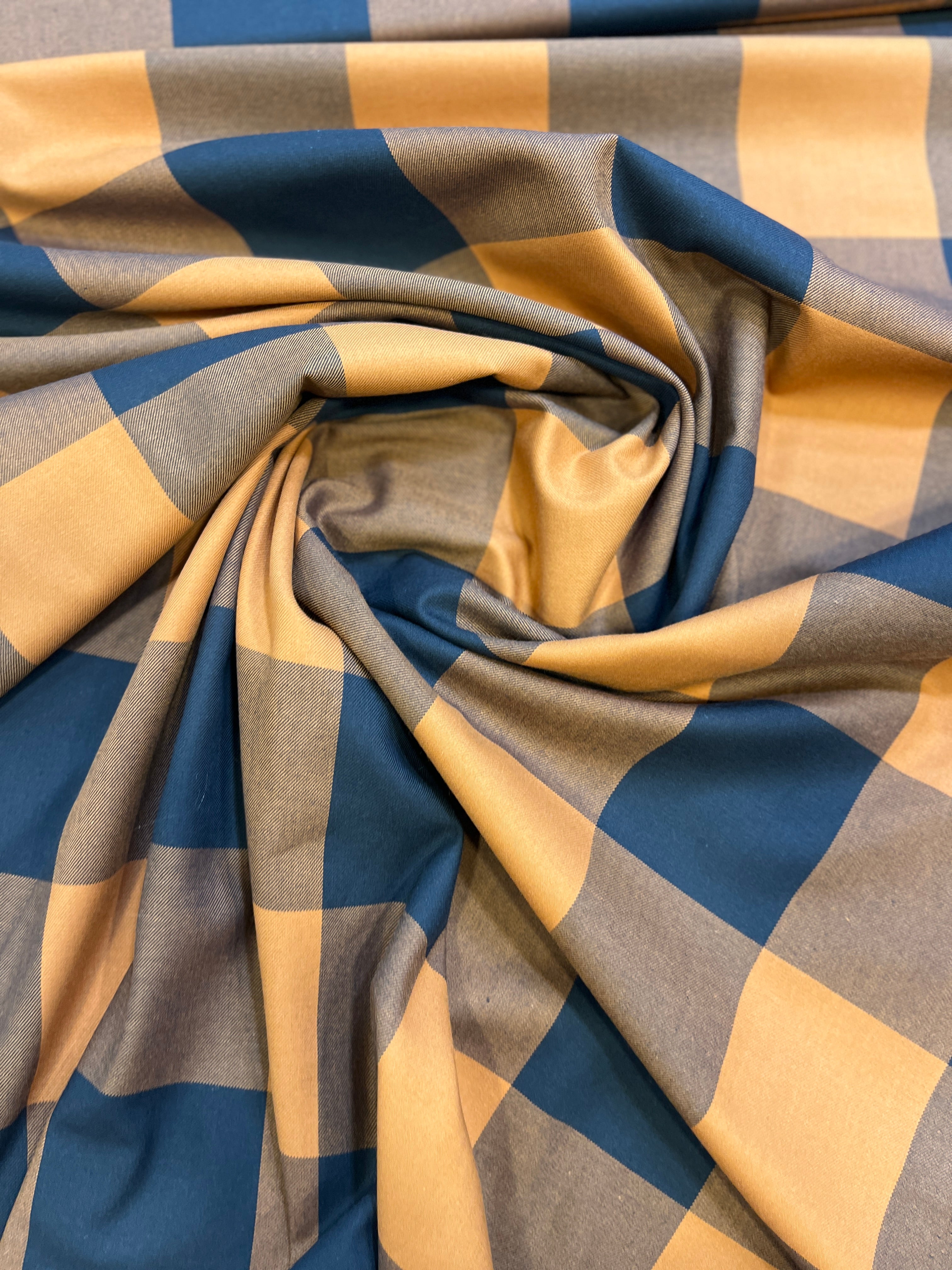 100% Giza Cotton Checks Shirting Fabric (Beige & Brown)