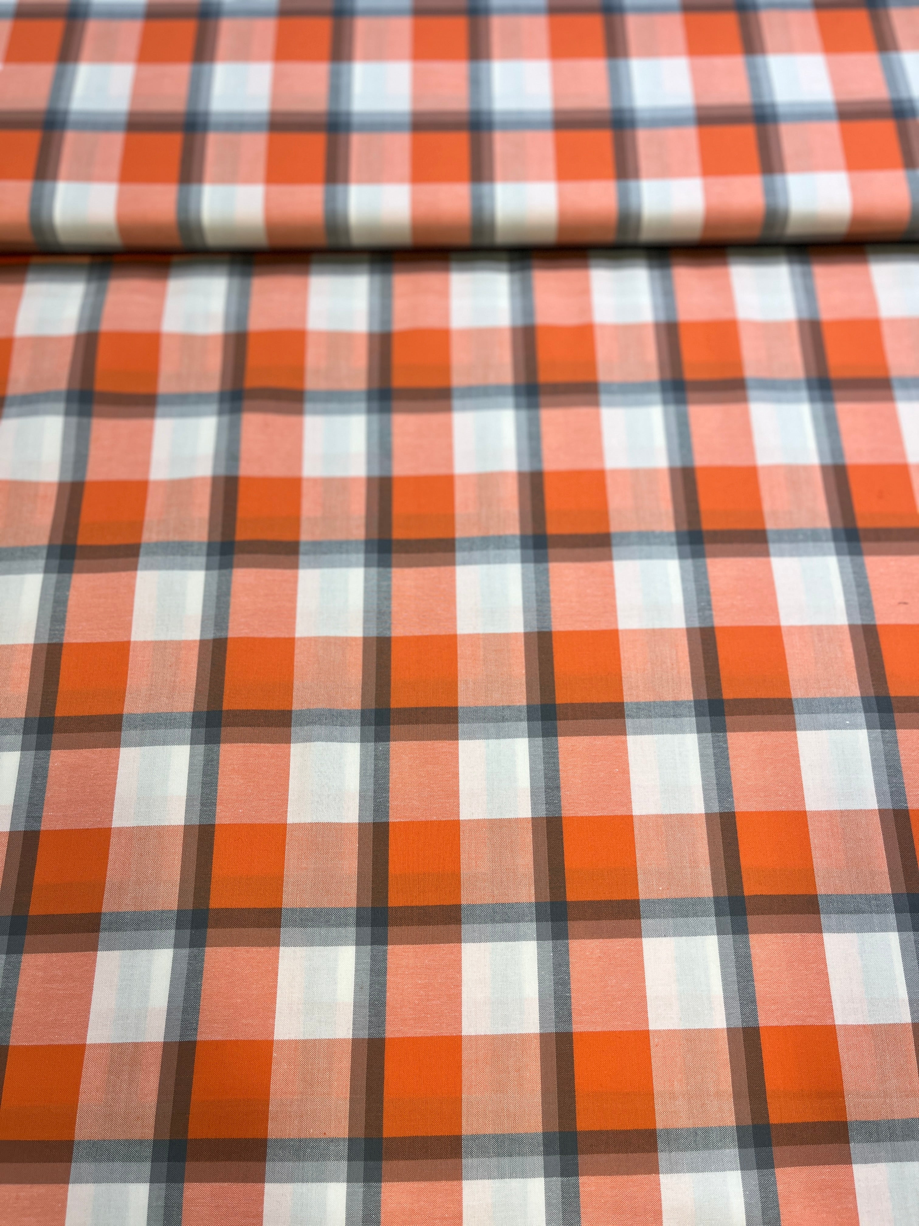 100% Giza Cotton Checks Shirting Fabric (Brown)